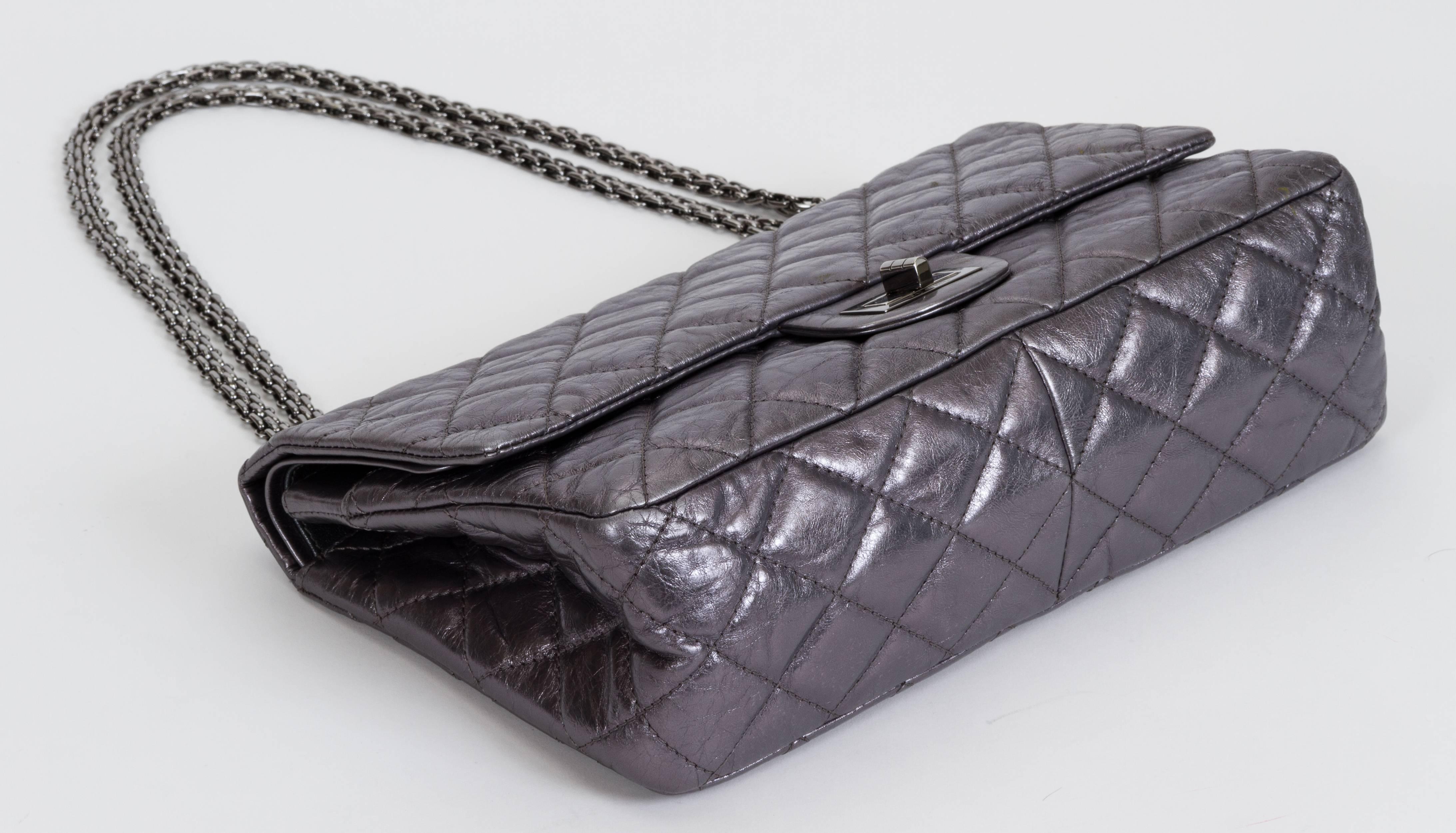 Chanel Jumbo Pewter Metallic Reissue Bag In Good Condition In West Hollywood, CA