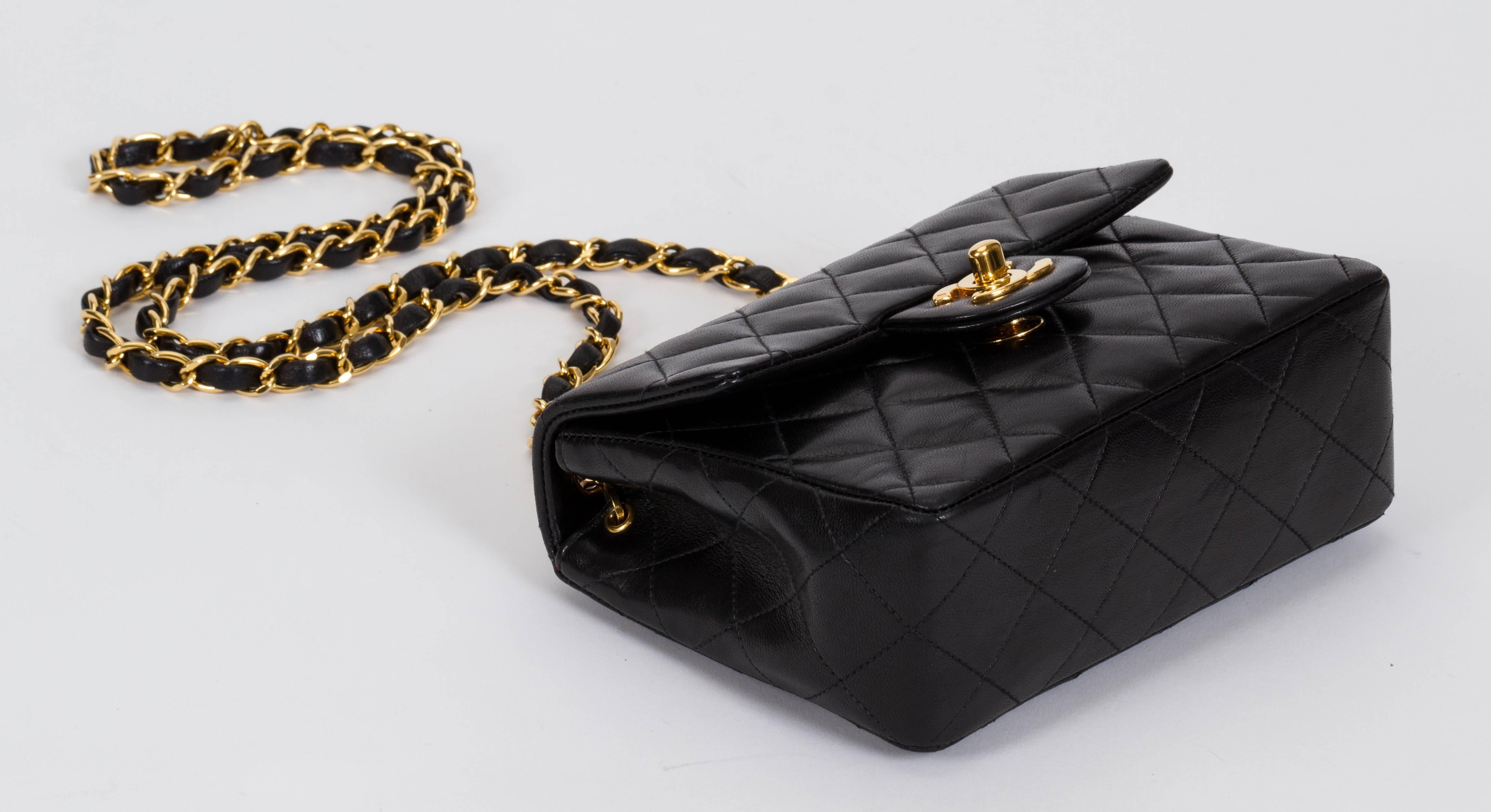 Women's Chanel Black Leather Mini Classic Flap Bag