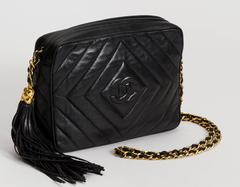 Chanel Black Chevron Cross Body Camera Bag