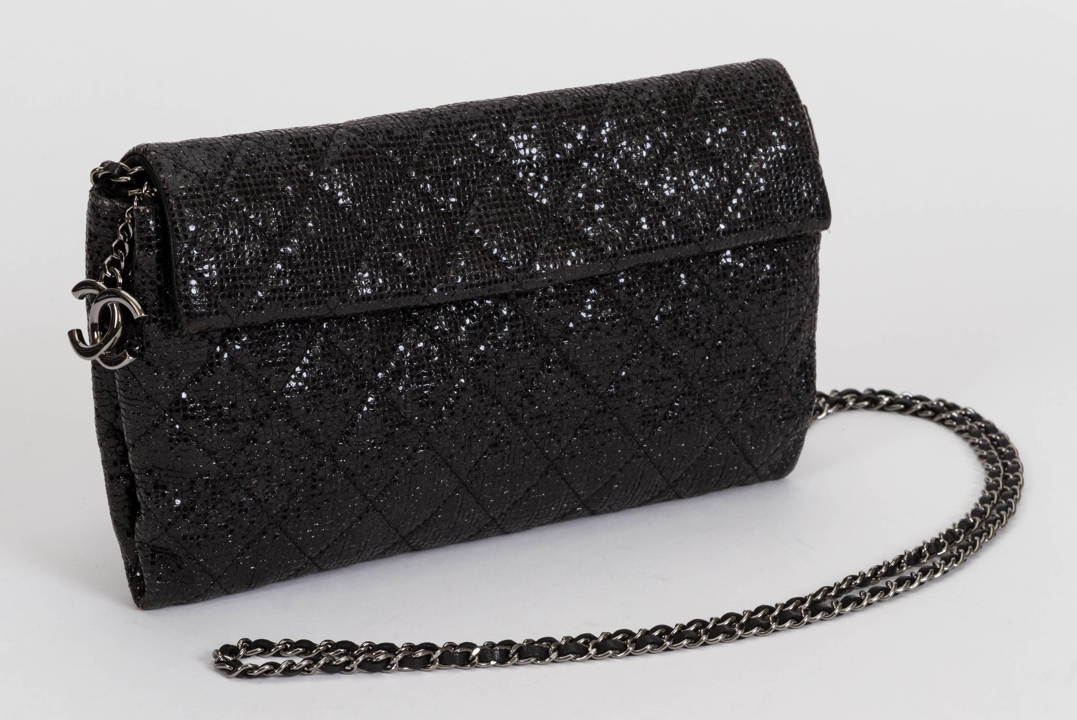 Chanel Sequin Black Cross Body Flap Bag In Good Condition In West Hollywood, CA