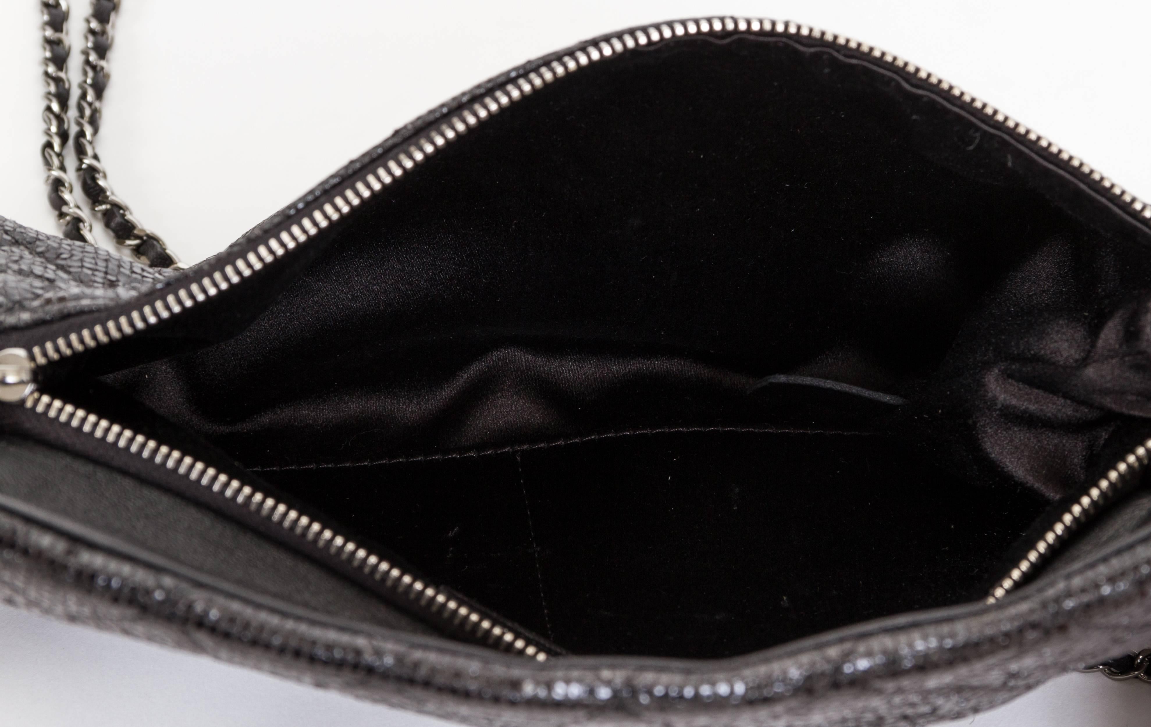 Chanel Sequin Black Cross Body Flap Bag 2