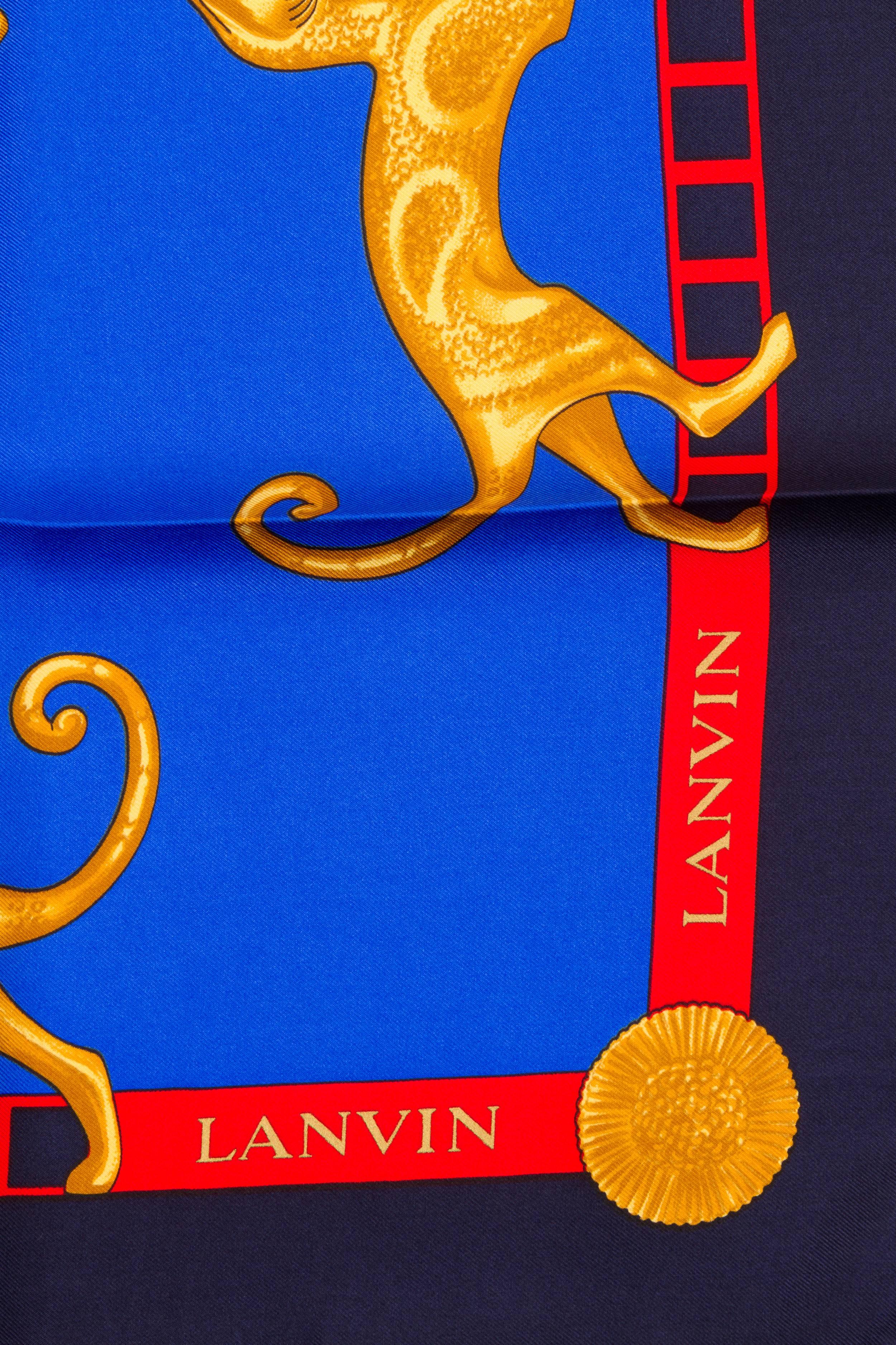 Lanvin Blue Cat Silk Twill Scarf In Good Condition In West Hollywood, CA