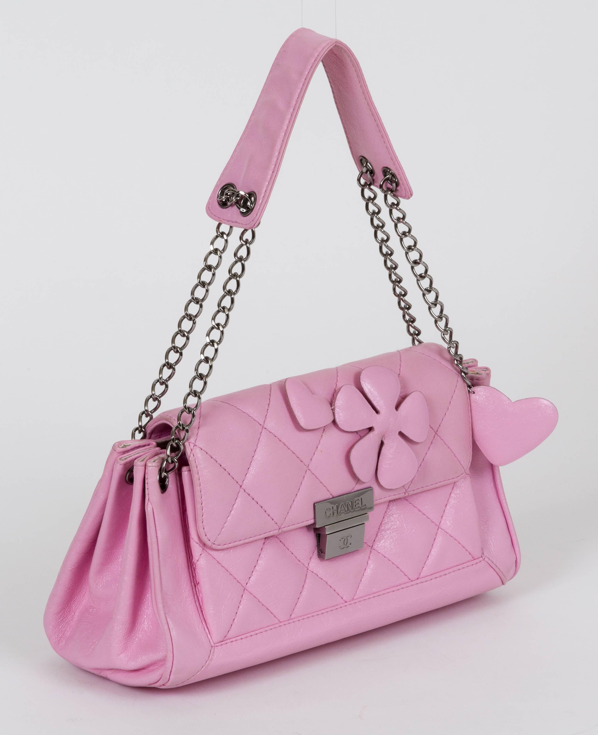 Purple Chanel Pink Accordion Flower Flap Bag