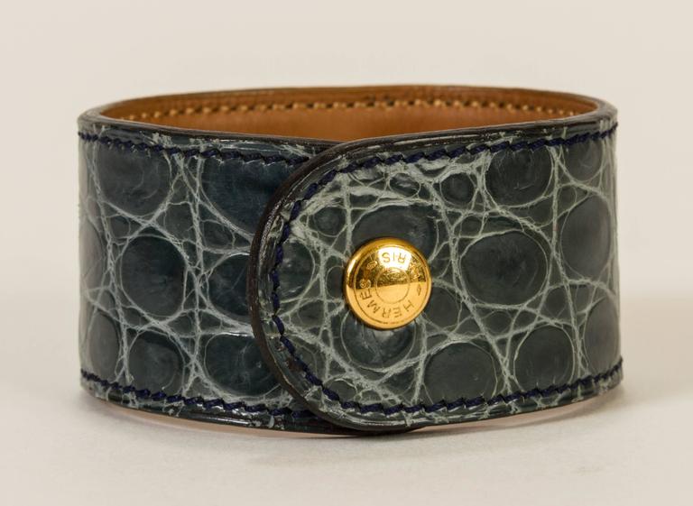 Bracelet Montre Crocodile Bleu Nuit Hermes Original - 22mm, Occasion