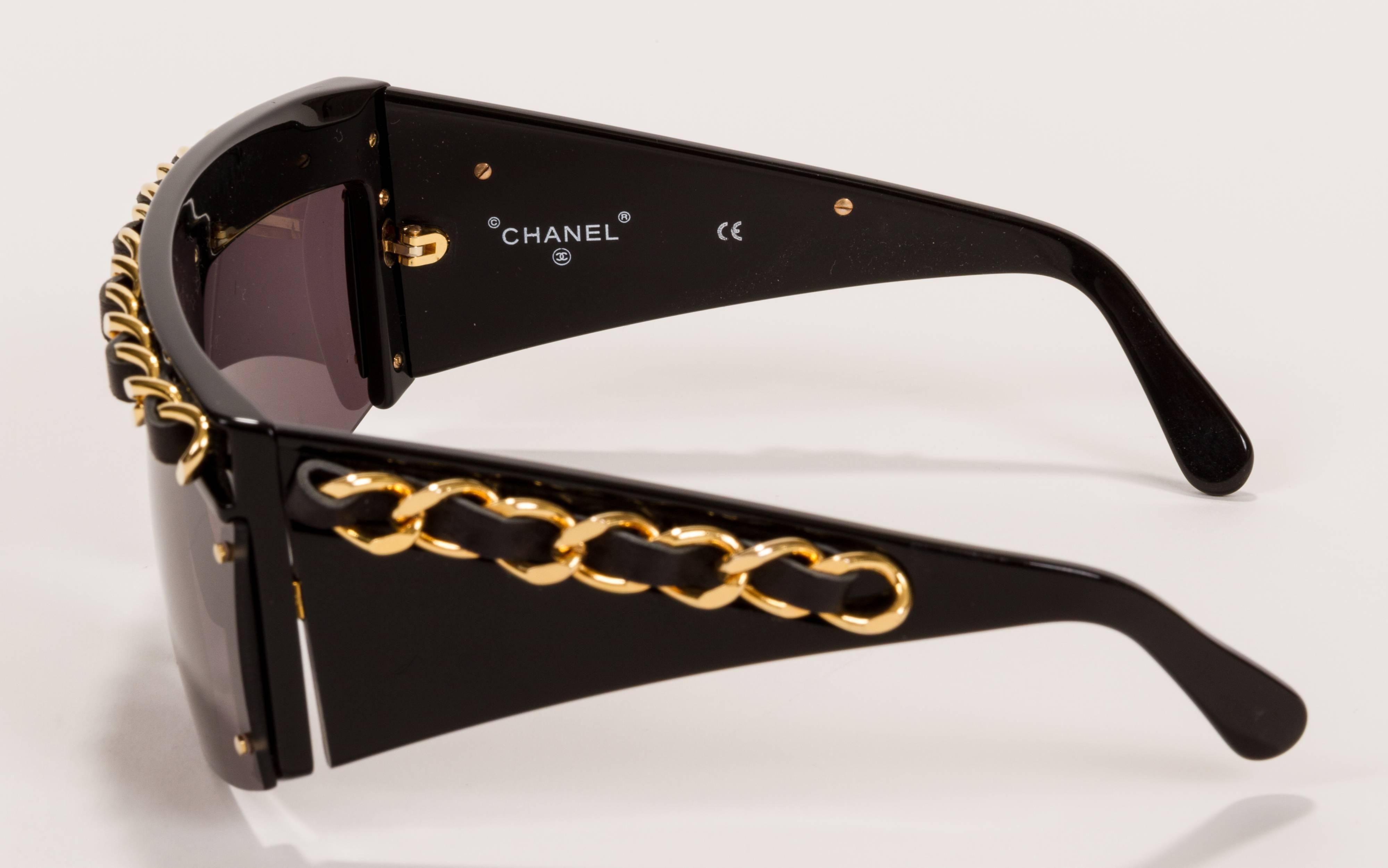 Black Chanel Rare 1980's Gold Chain Sunglasses