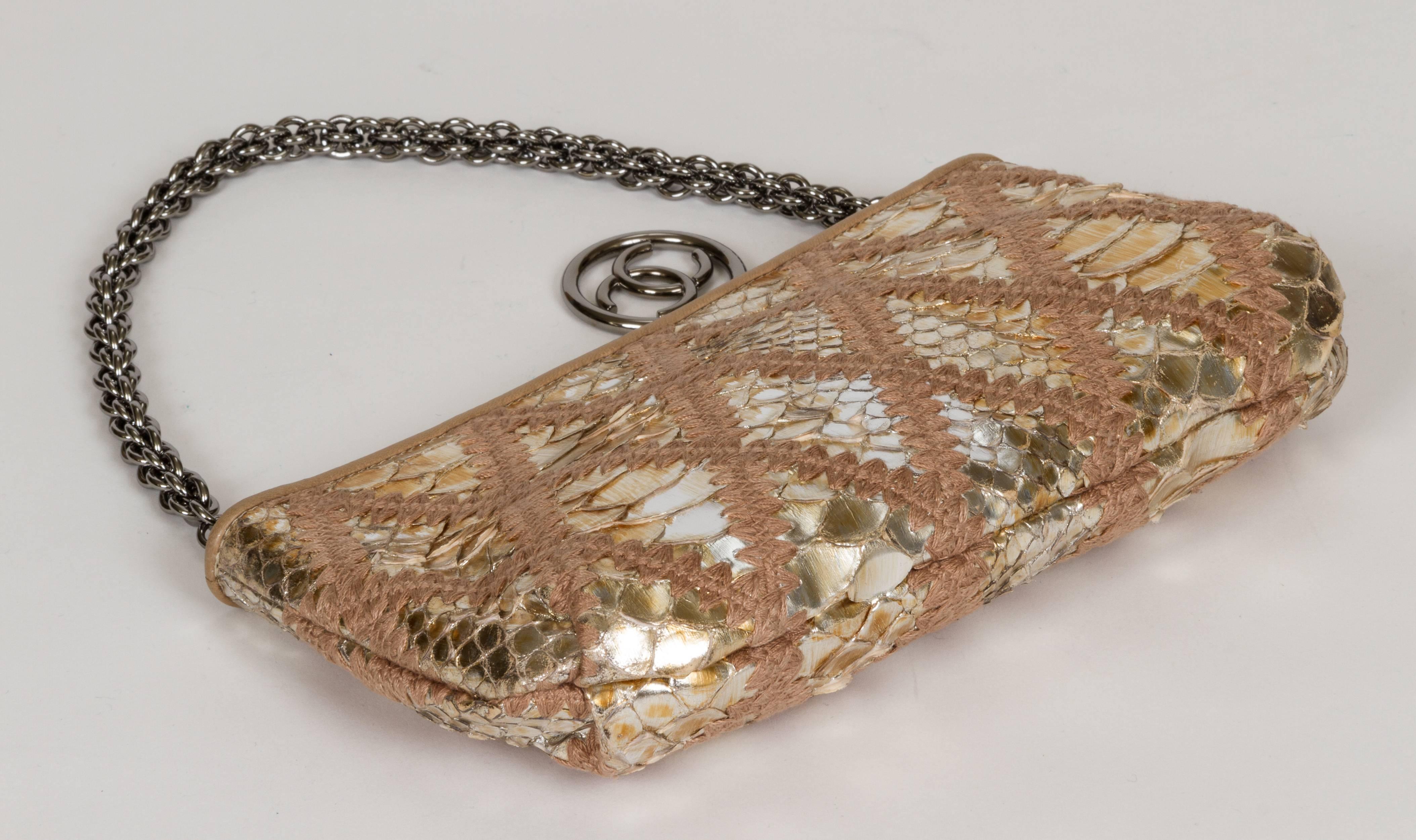Chanel Gold Python Clutch Evening Bag In Good Condition In West Hollywood, CA