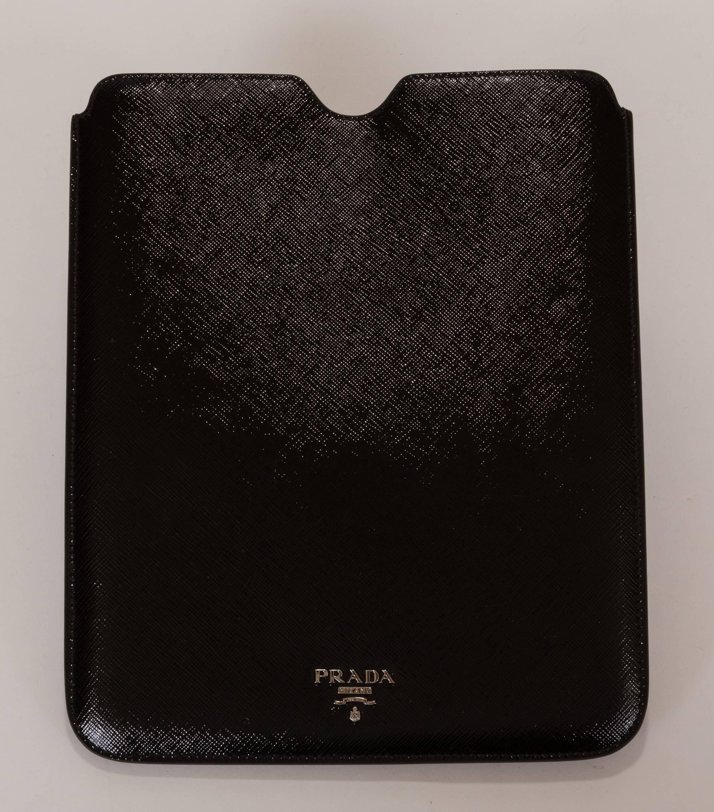 Prada Bejeweled Black Leather Ipad Cover Case In Excellent Condition In West Hollywood, CA