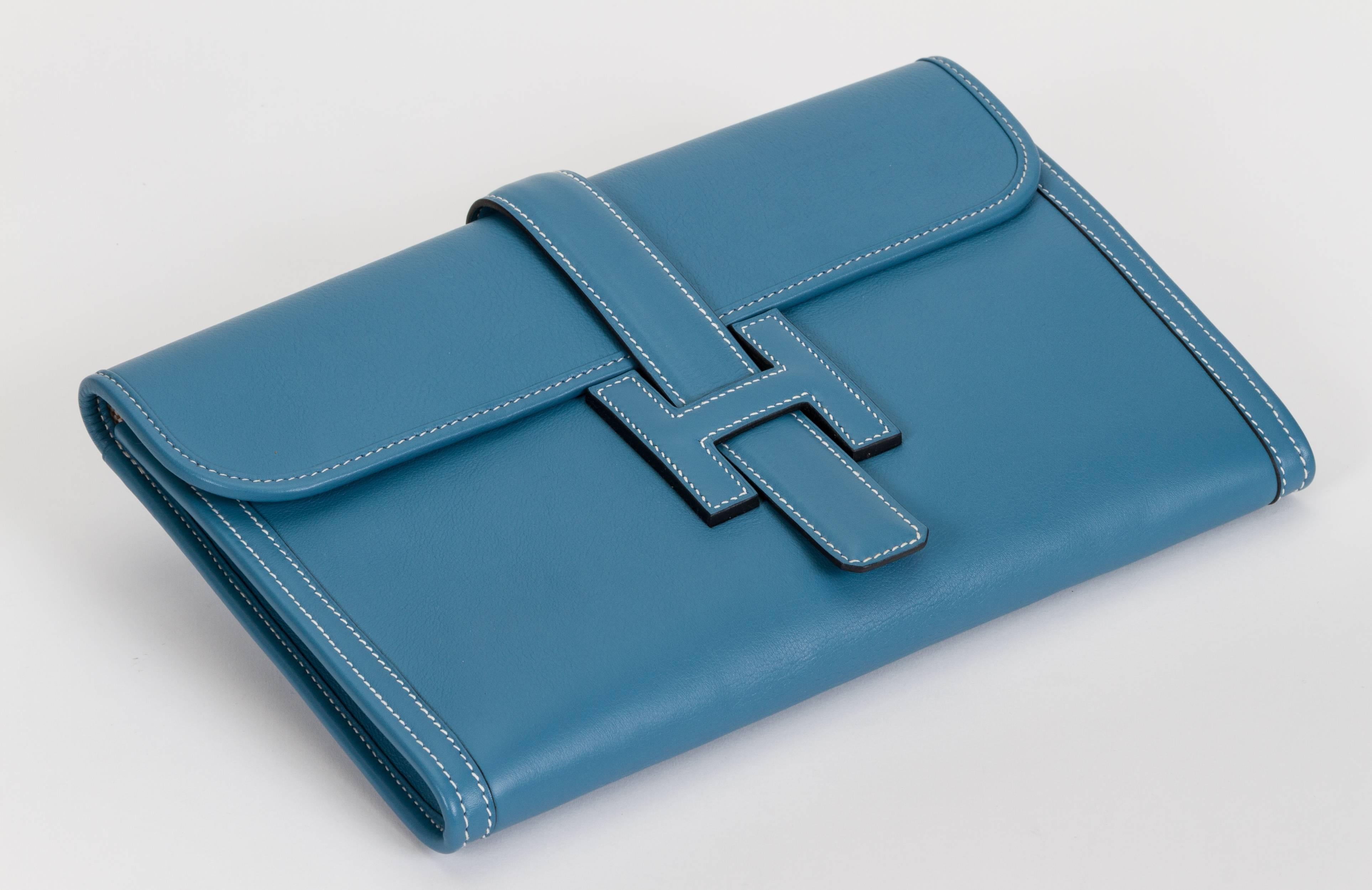 Women's or Men's Hermès Blue Jean Swift Jige Clutch Bag