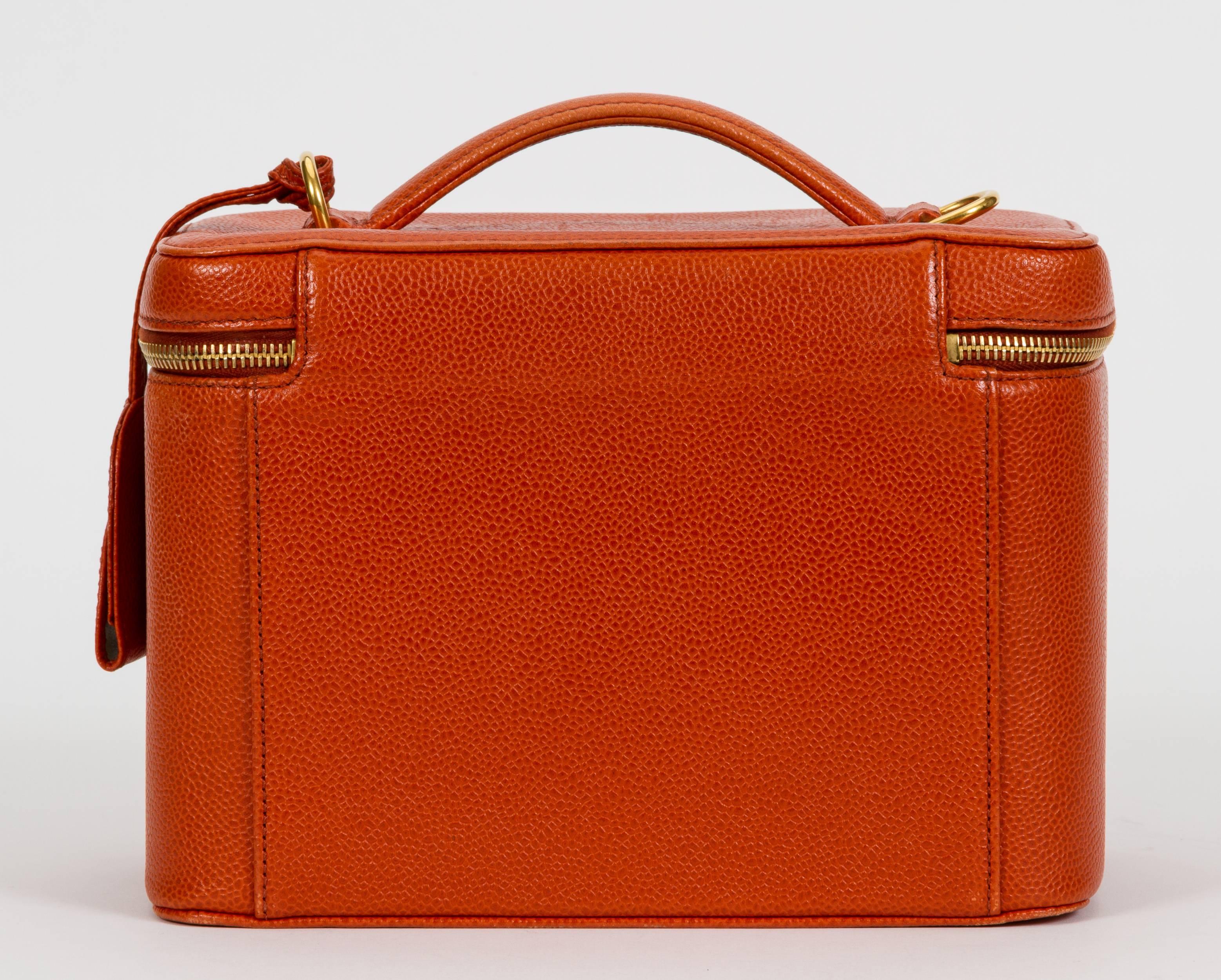 Red Chanel Orange Caviar Beauty Case Bag