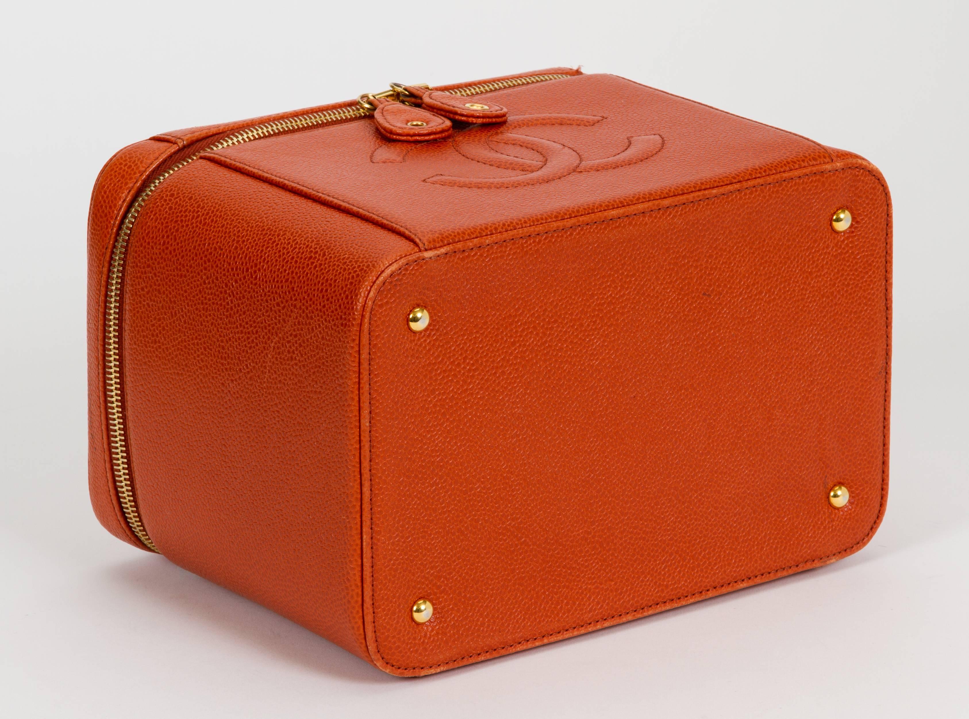 Chanel Orange Caviar Beauty Case Bag In Good Condition In West Hollywood, CA