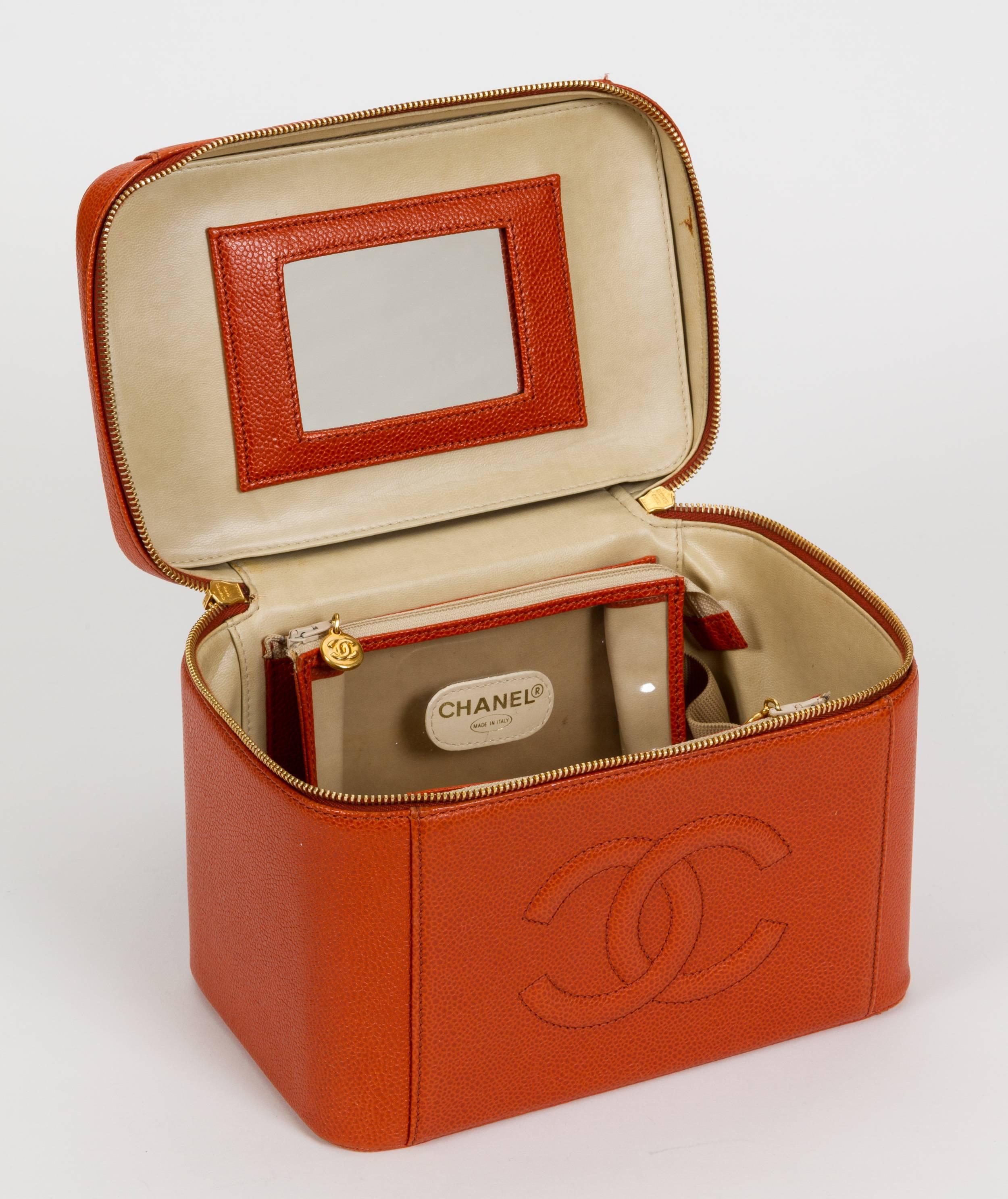 Women's Chanel Orange Caviar Beauty Case Bag
