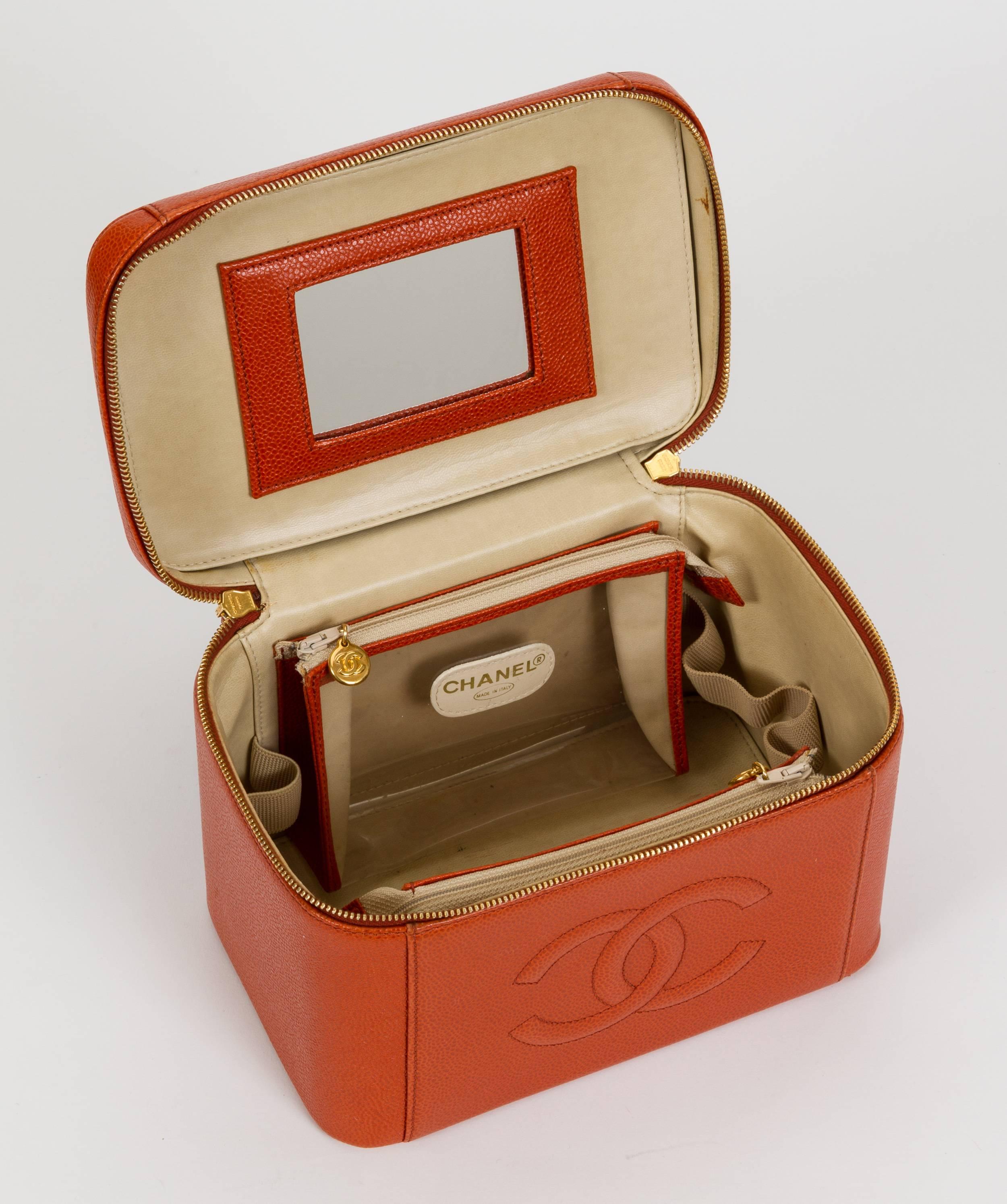 Chanel Orange Caviar Beauty Case Bag 1