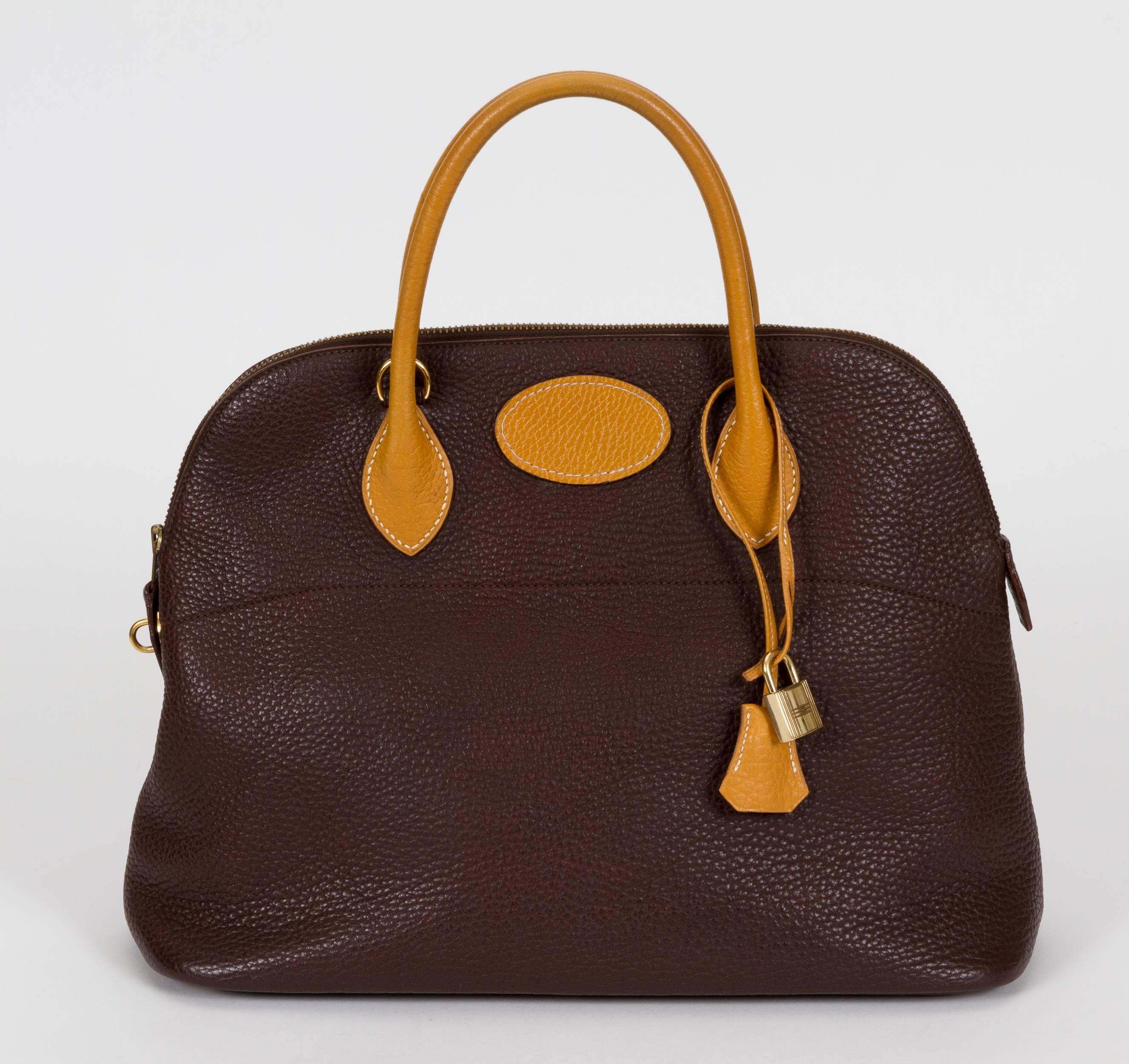 Black Hermès Brown Naturel 35cm Bolide Togo Leather Bag