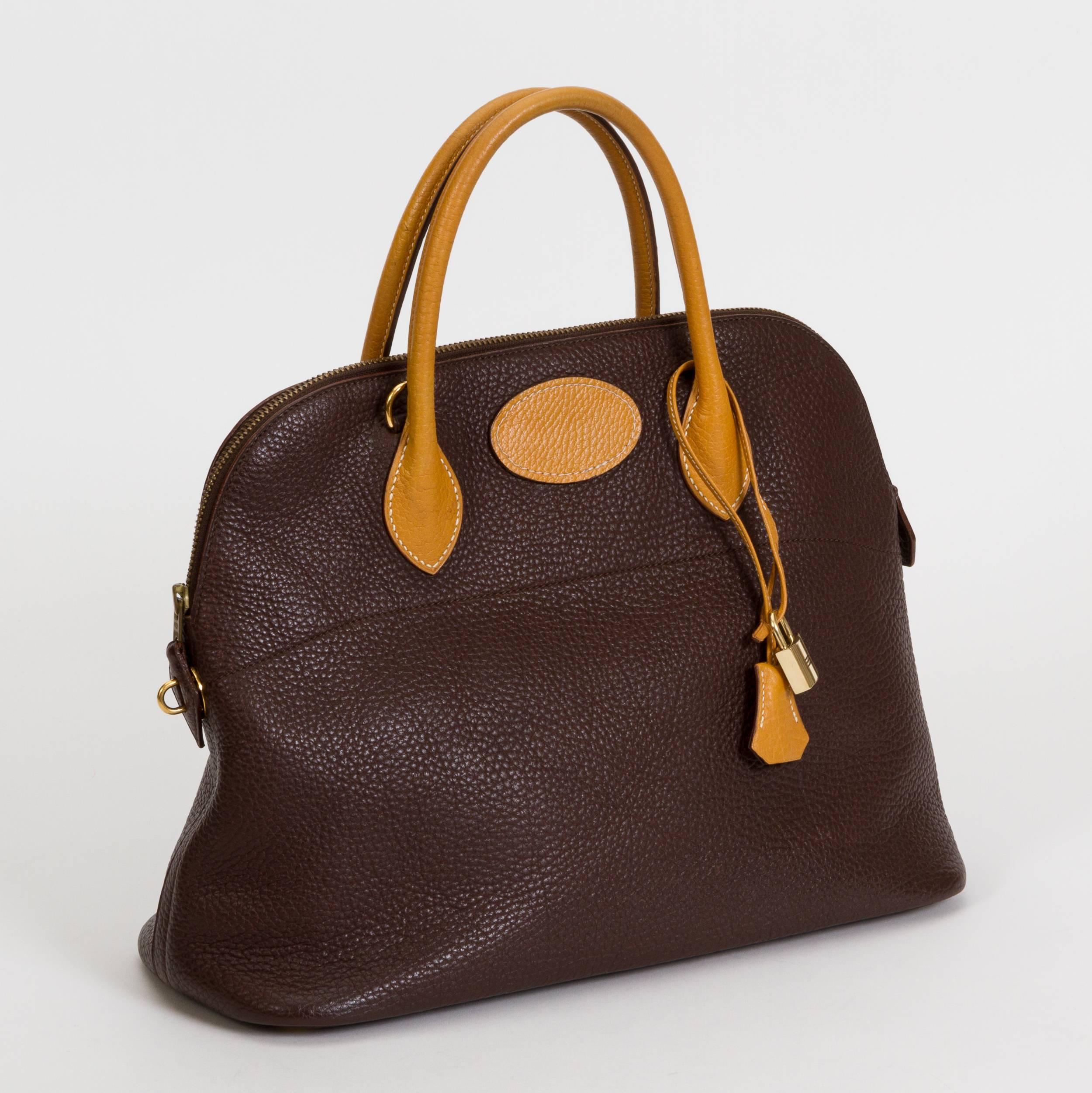 Hermès Brown Naturel 35cm Bolide Togo Leather Bag In Good Condition In West Hollywood, CA