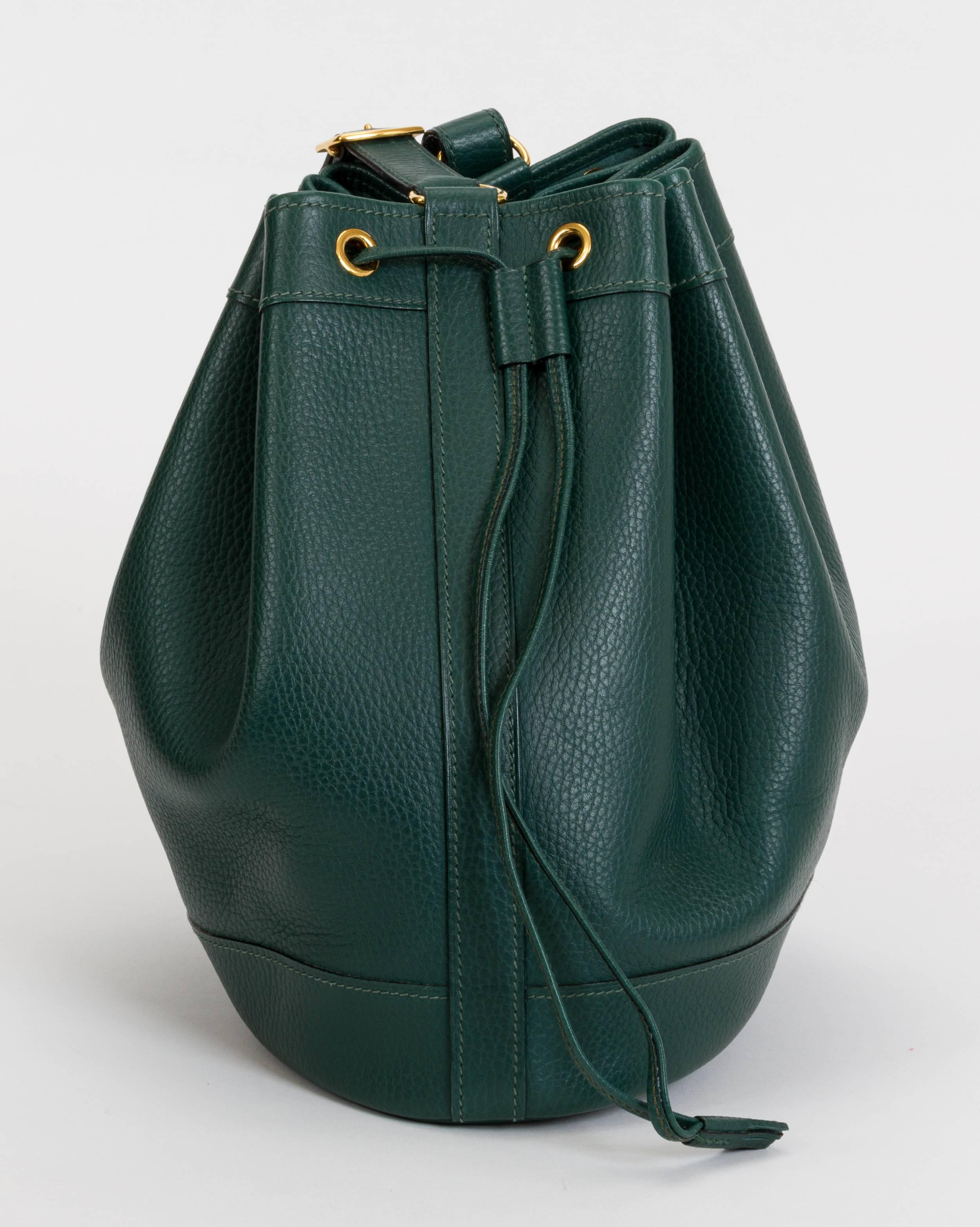 Hermès emerald green Ardennes leather bucket shoulder bag. Date stamp I for 2005. Goldtone hardware. Includes original dust bag. Shoulder drop, 9