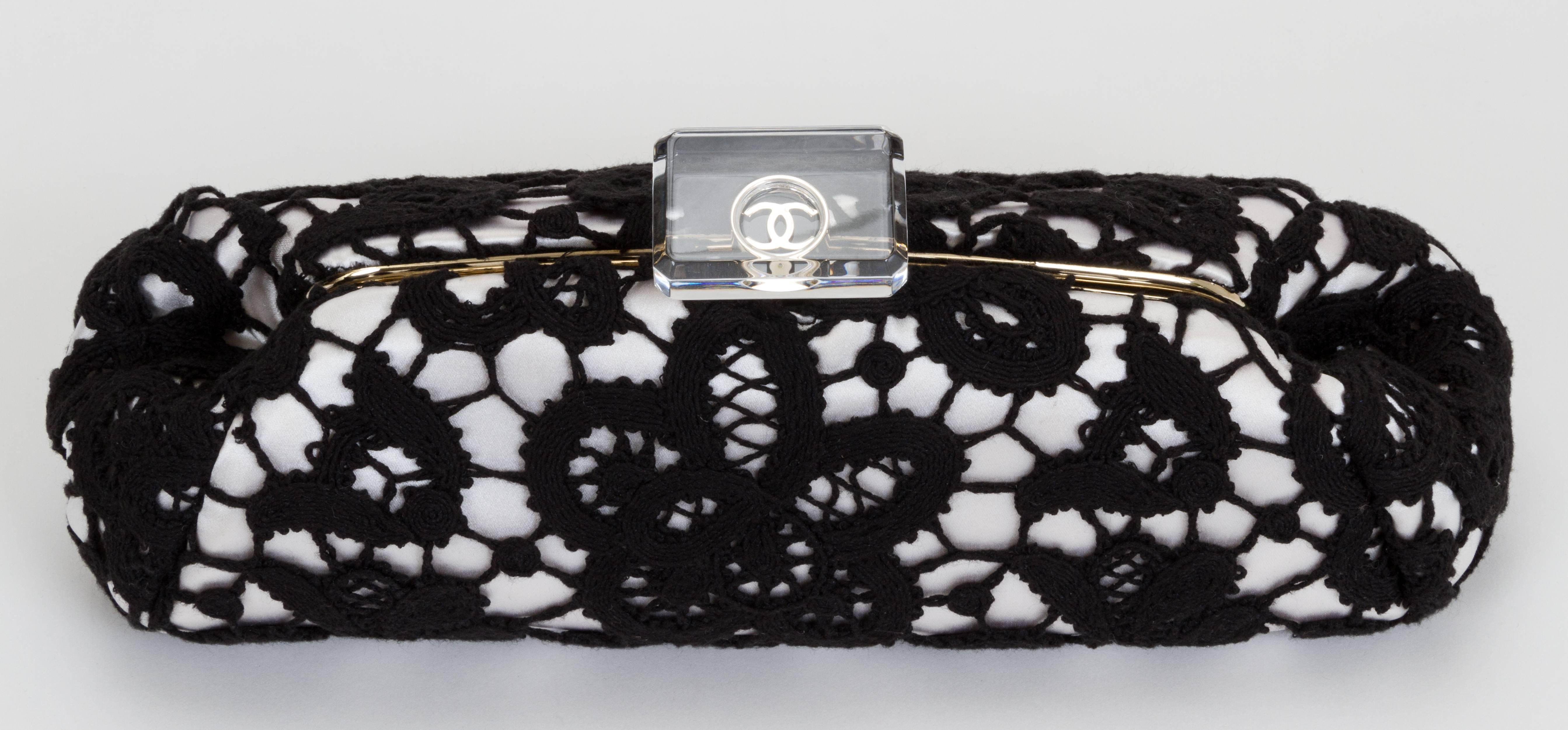 Black Chanel Limited Edition Large Lace & Lucite Clutch