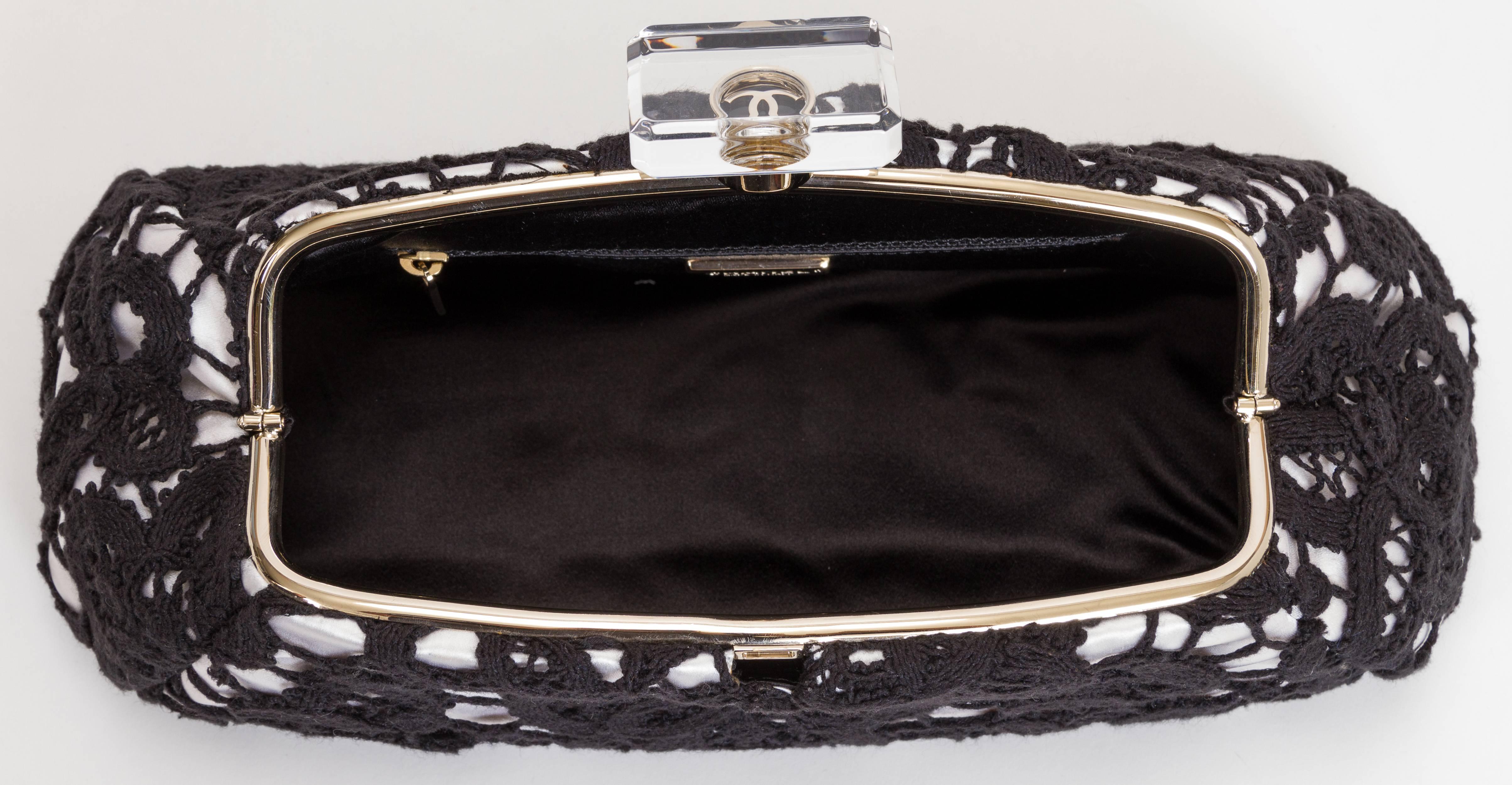Chanel Limited Edition Large Lace & Lucite Clutch In Good Condition In West Hollywood, CA