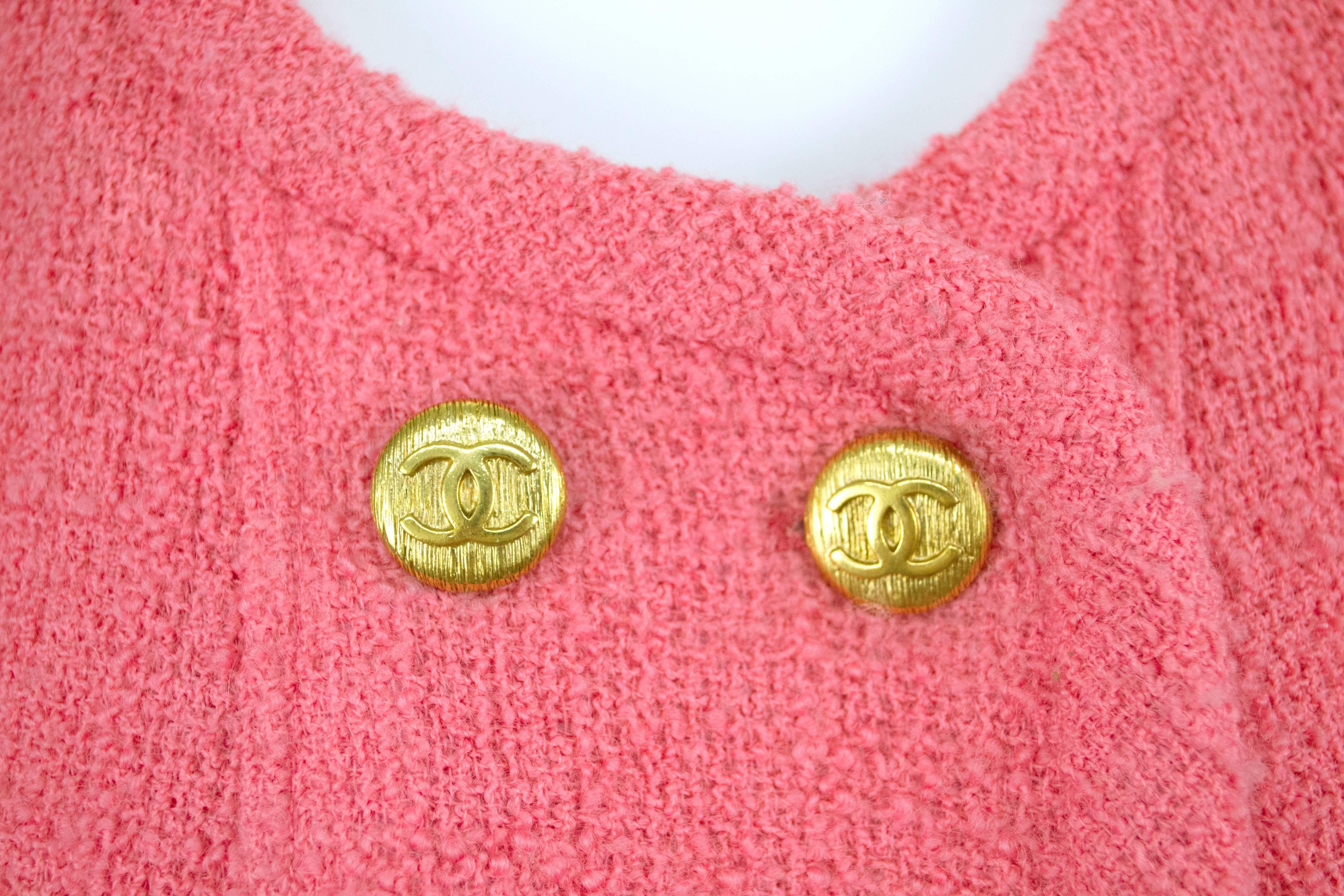 Chanel Pink Boucle Double Breasted Jacket 40 1