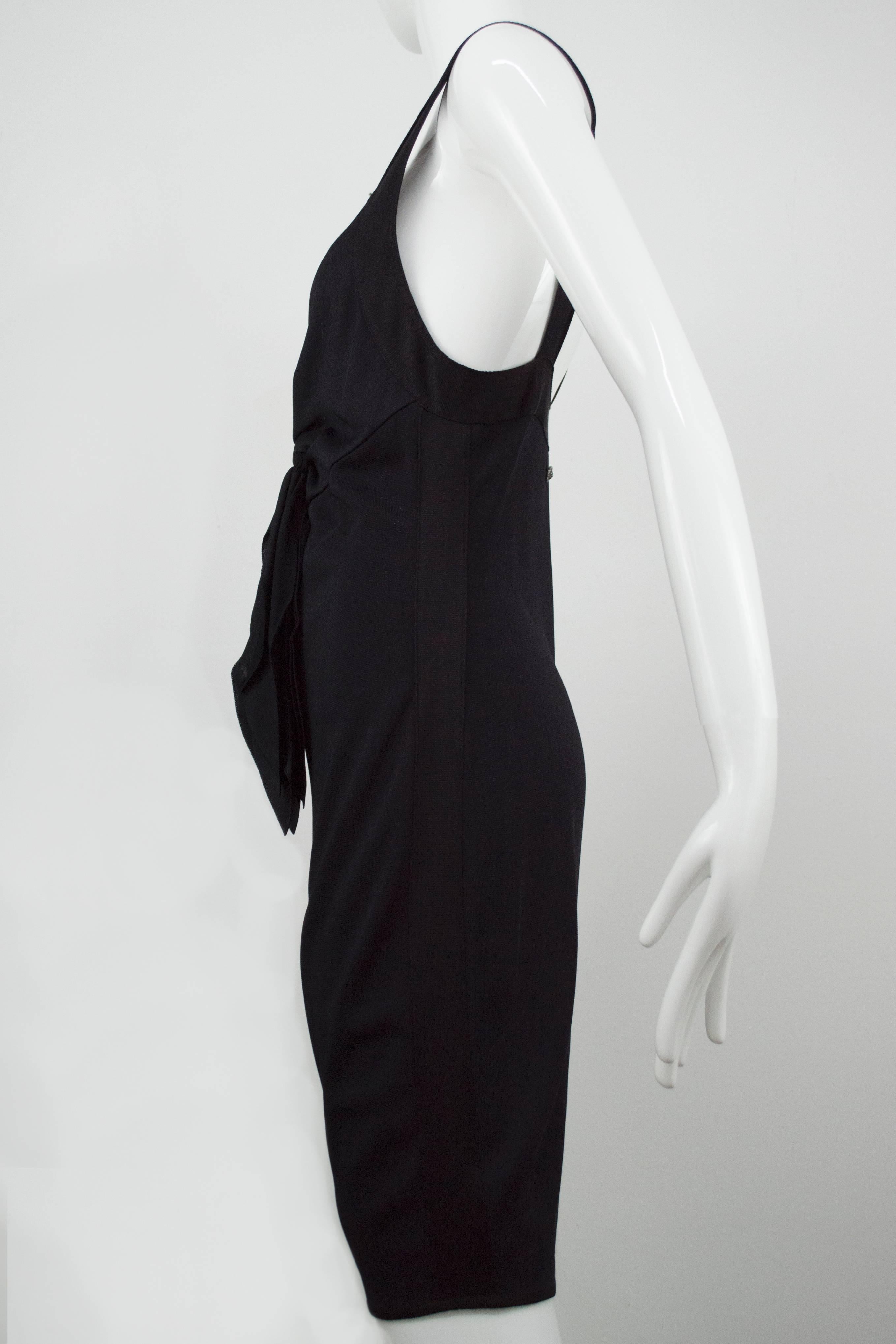 Women's Chanel Black Jersey Fitted Cocktail Dress 42