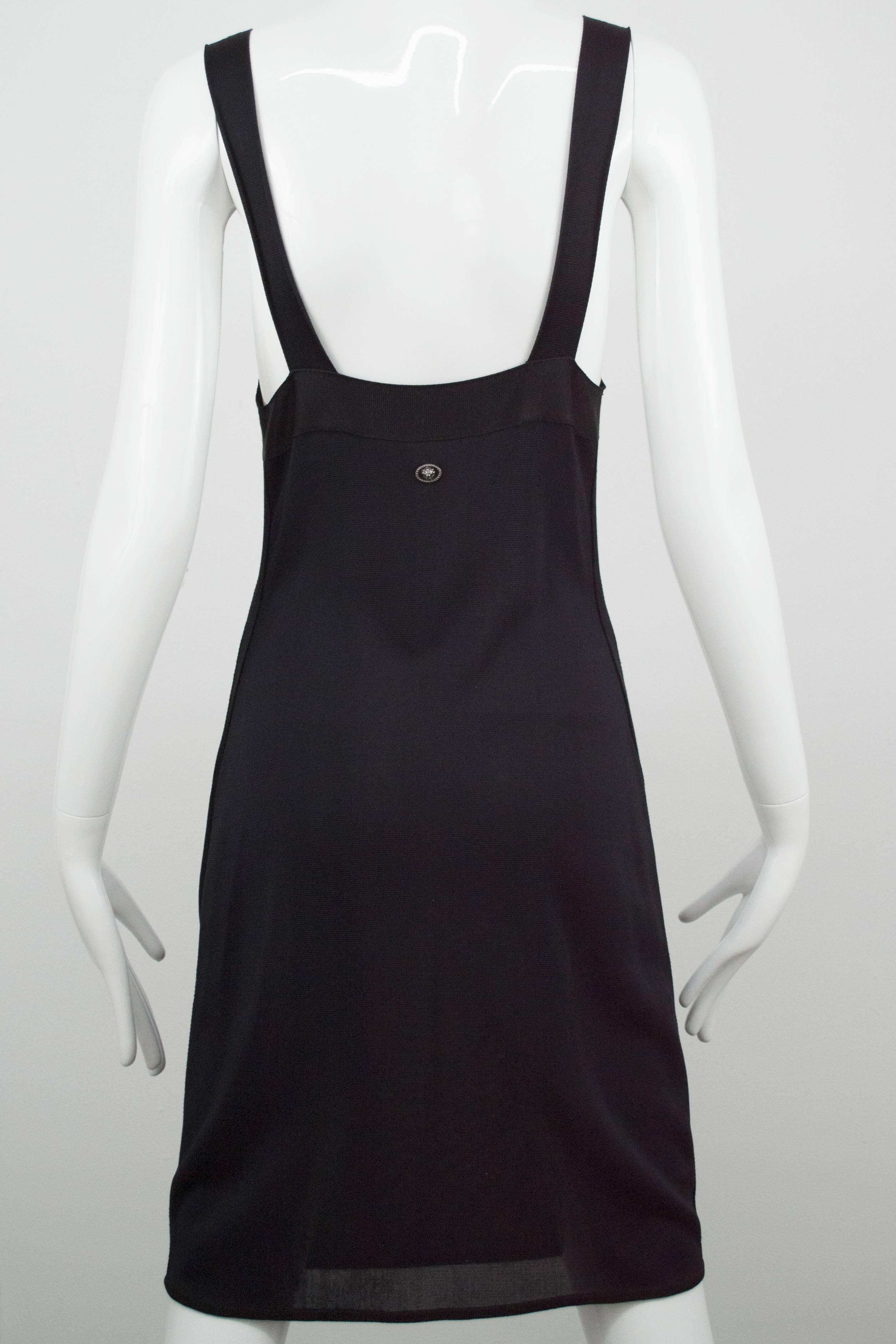 Chanel Black Jersey Fitted Cocktail Dress 42 3