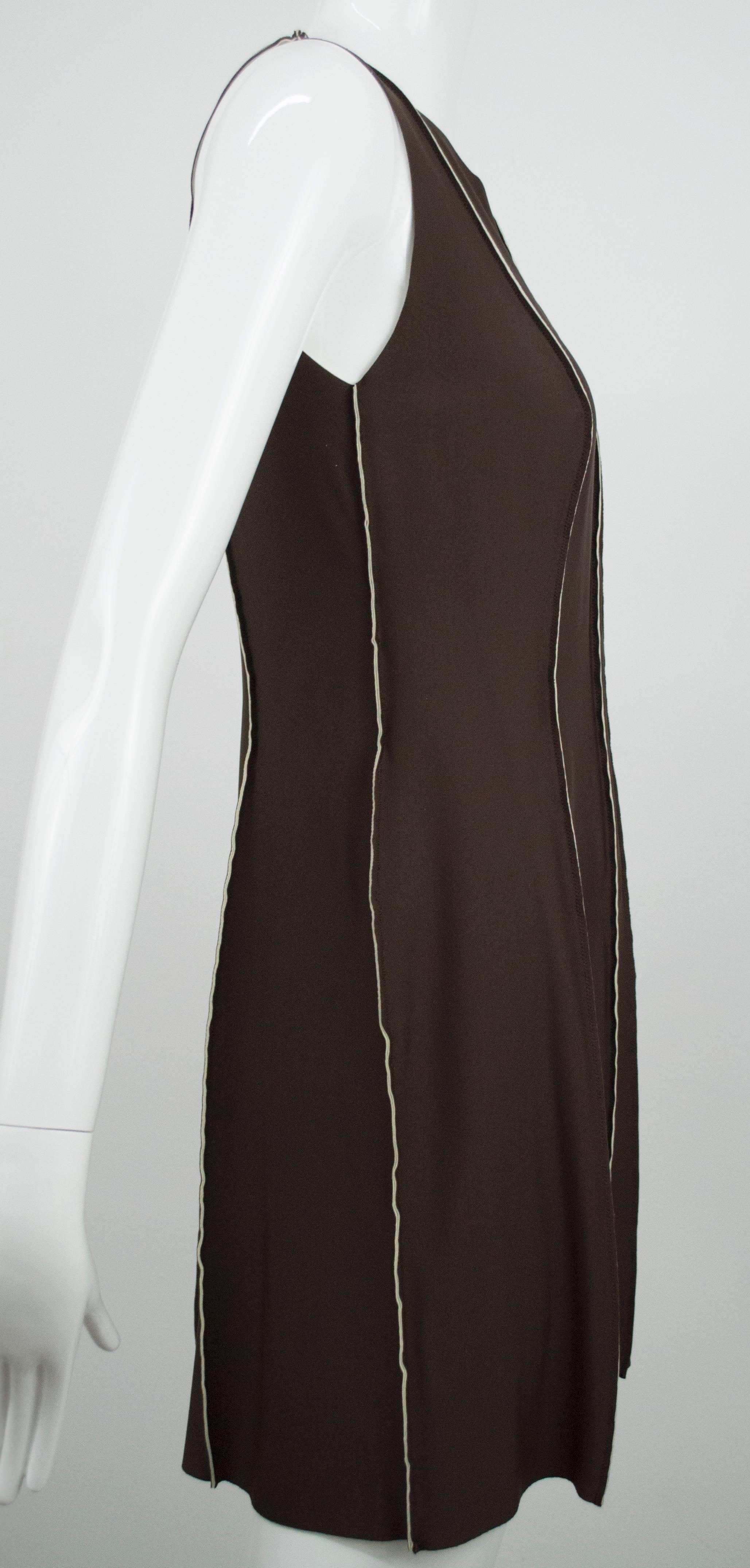 Black Chanel Chocolate Ivory Darted Dress 42