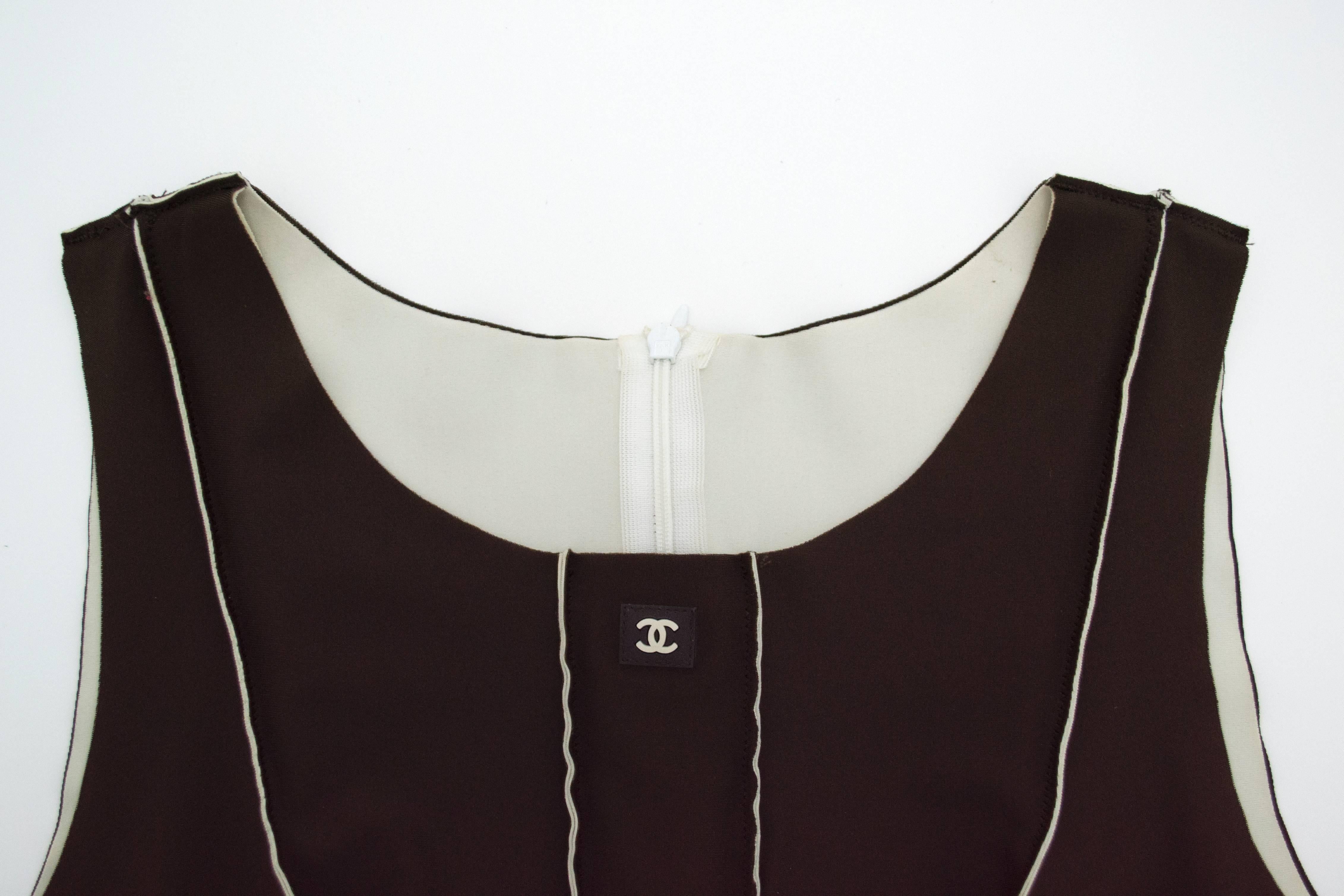 Women's Chanel Chocolate Ivory Darted Dress 42