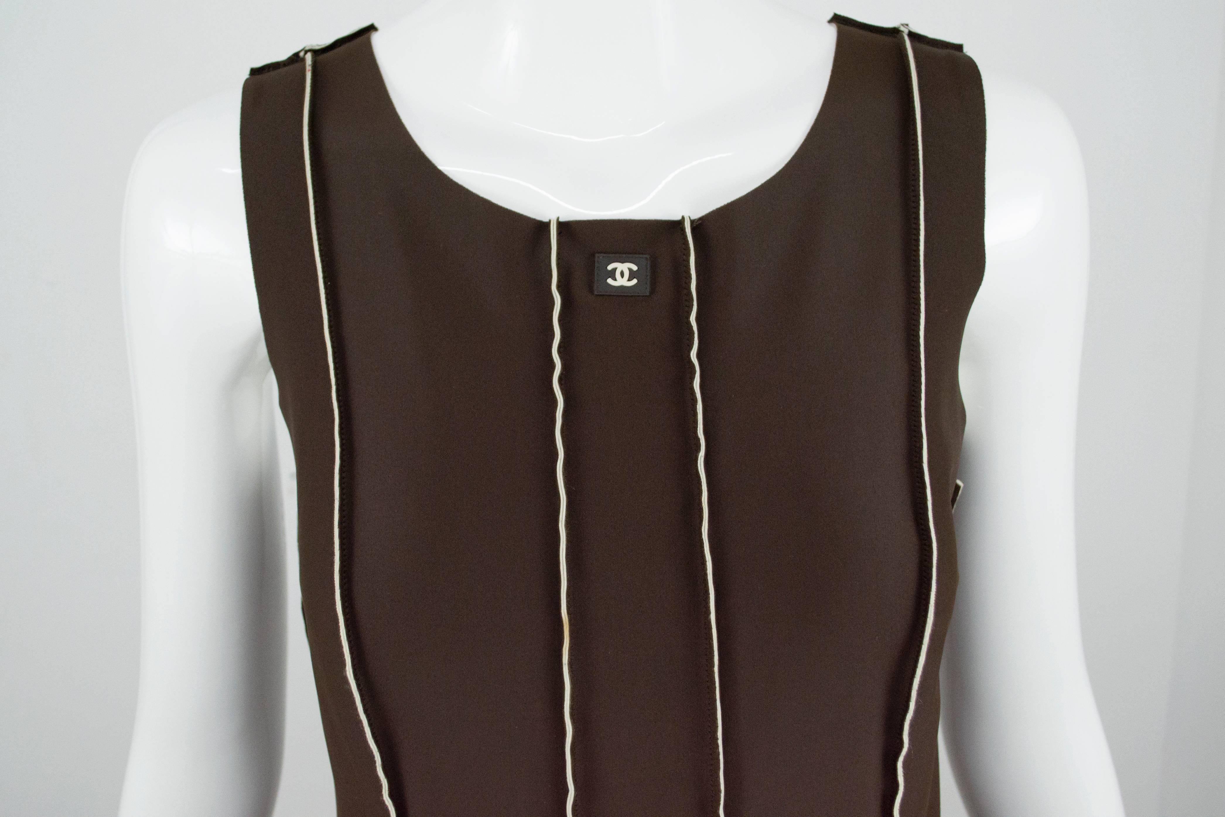 Chanel Chocolate Ivory Darted Dress 42 1