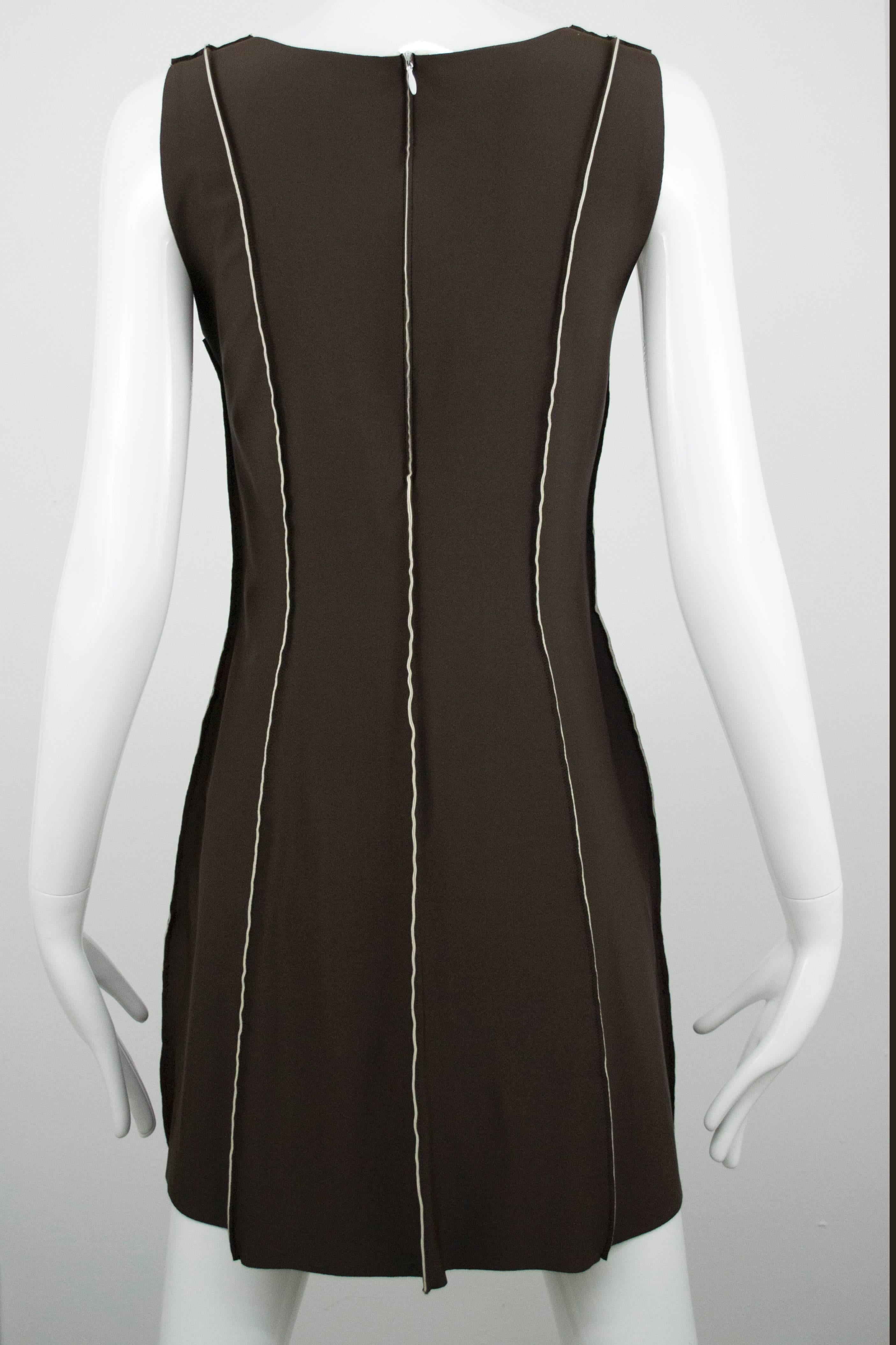 Chanel Chocolate Ivory Darted Dress 42 2