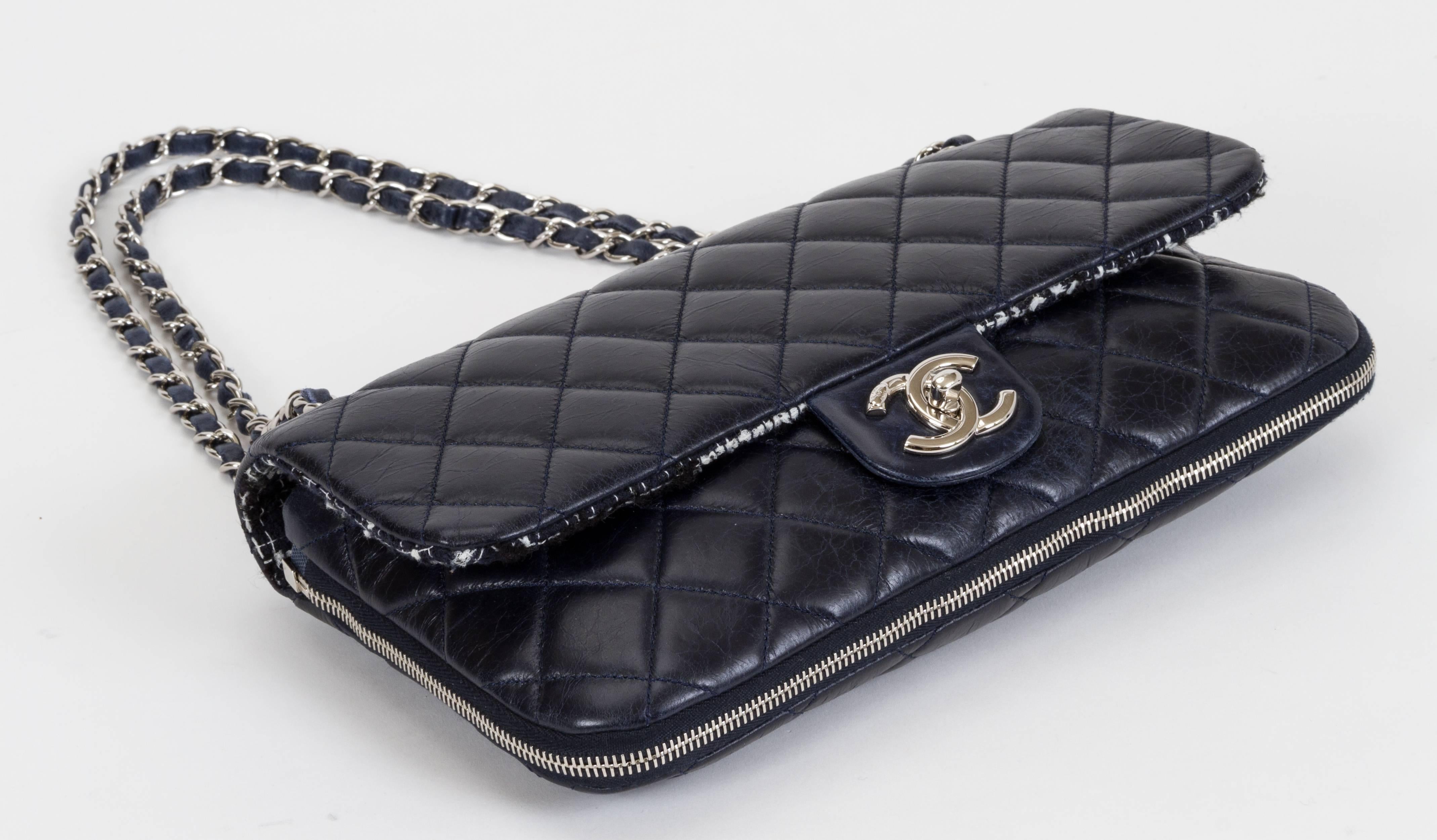Chanel Navy Tweed Expandable Flap Bag 1