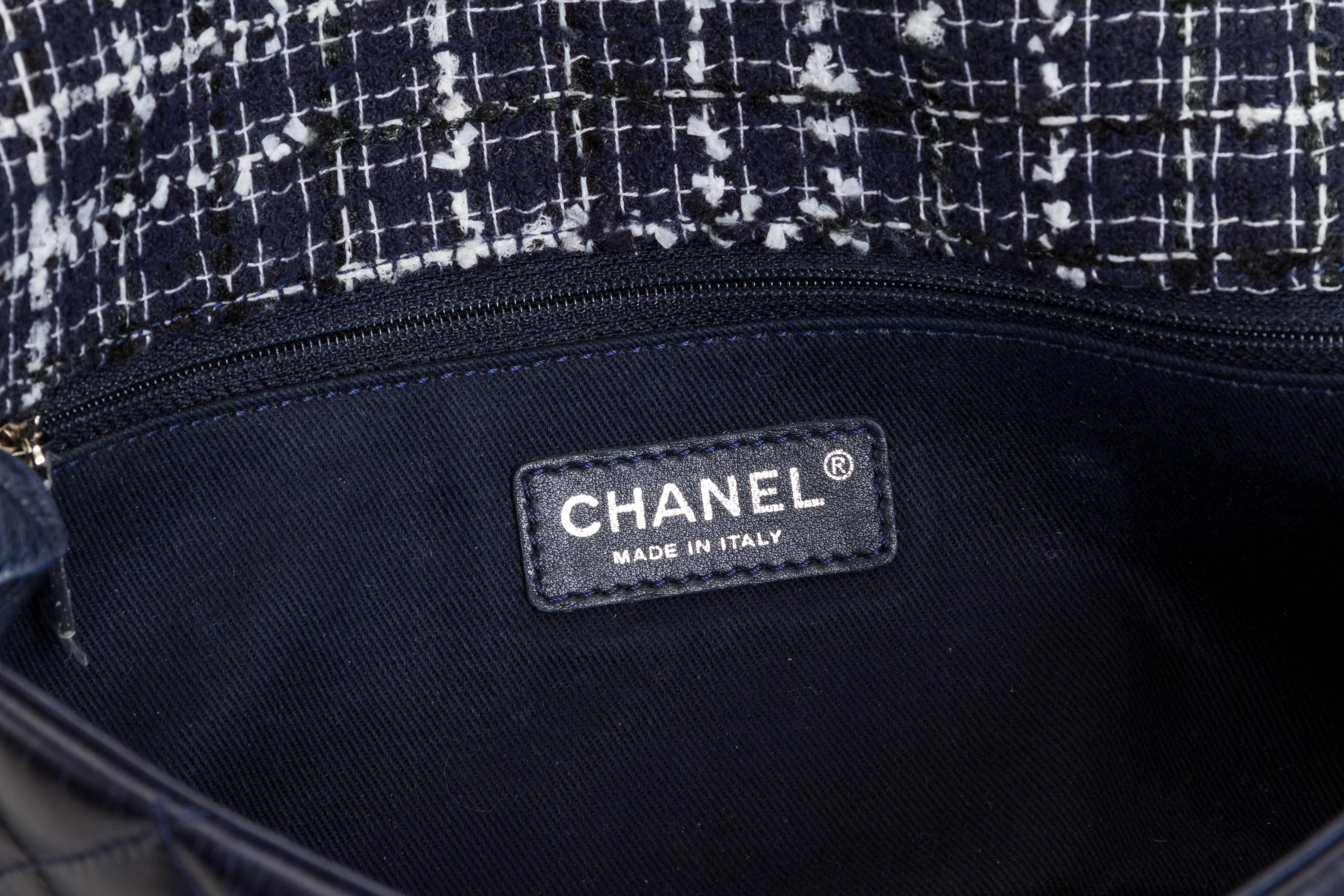Chanel Navy Tweed Expandable Flap Bag 2