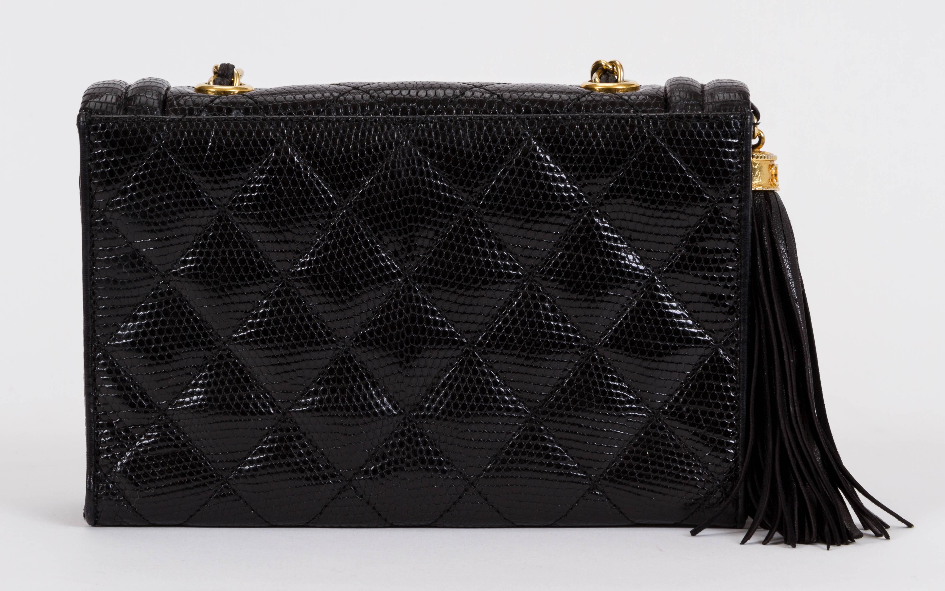 Chanel Black Lizard Evening Tassel Bag In Good Condition In West Hollywood, CA