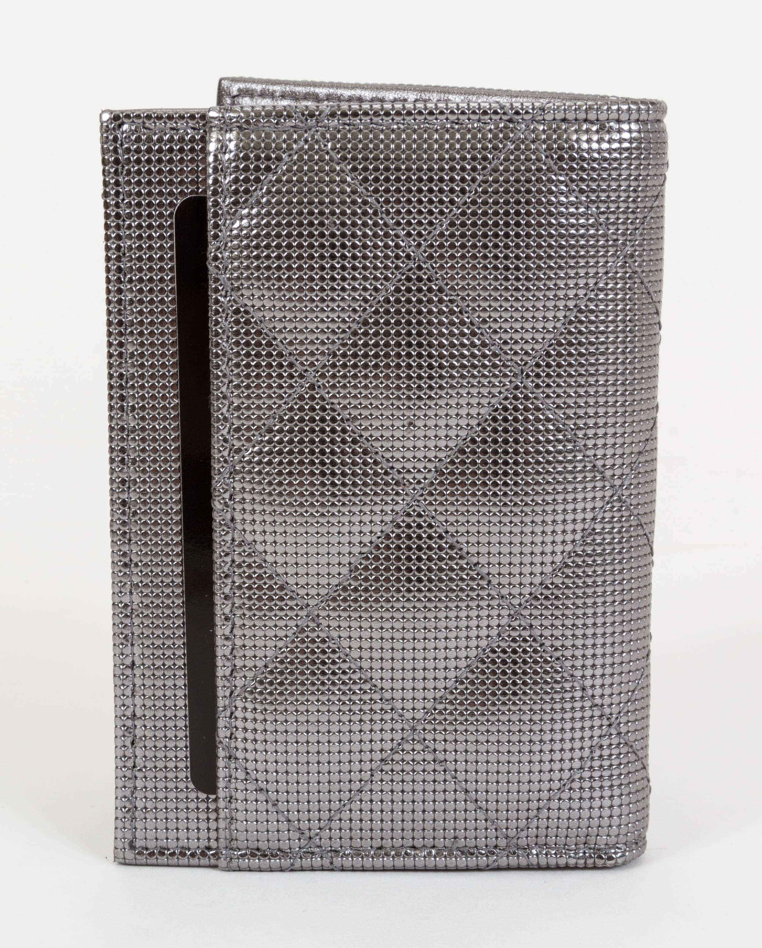 Gray Chanel Metallic Quilted CC Wallet