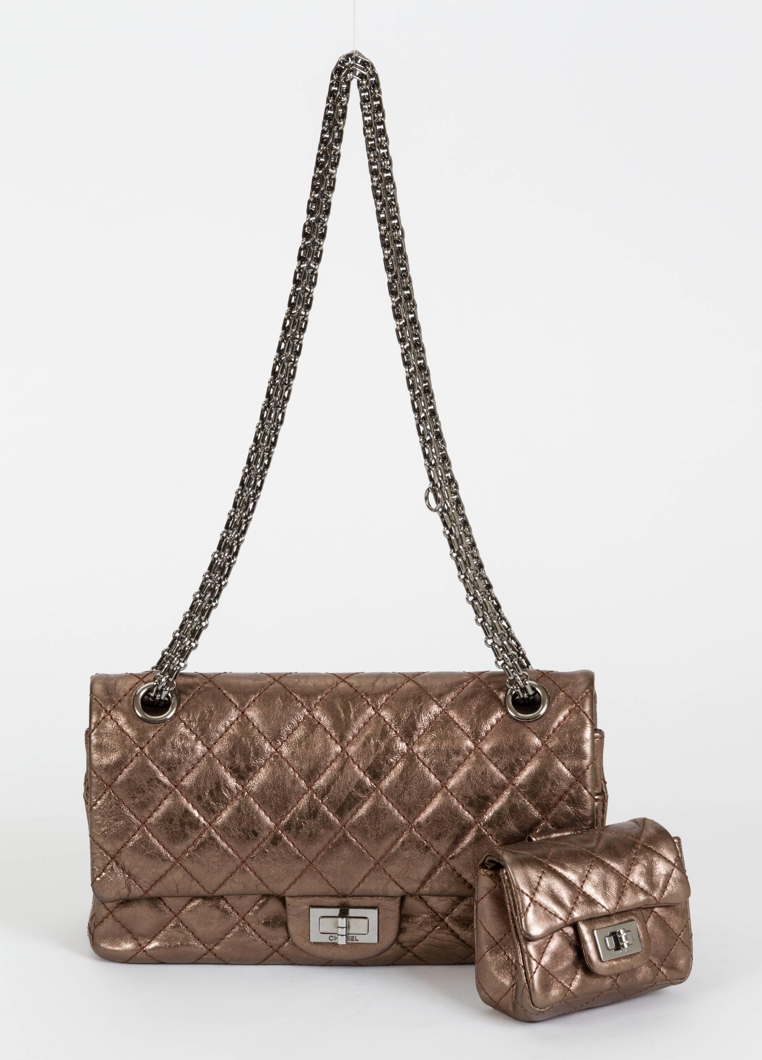 Chanel Bronze Double Flap w/ Charm In Good Condition In West Hollywood, CA