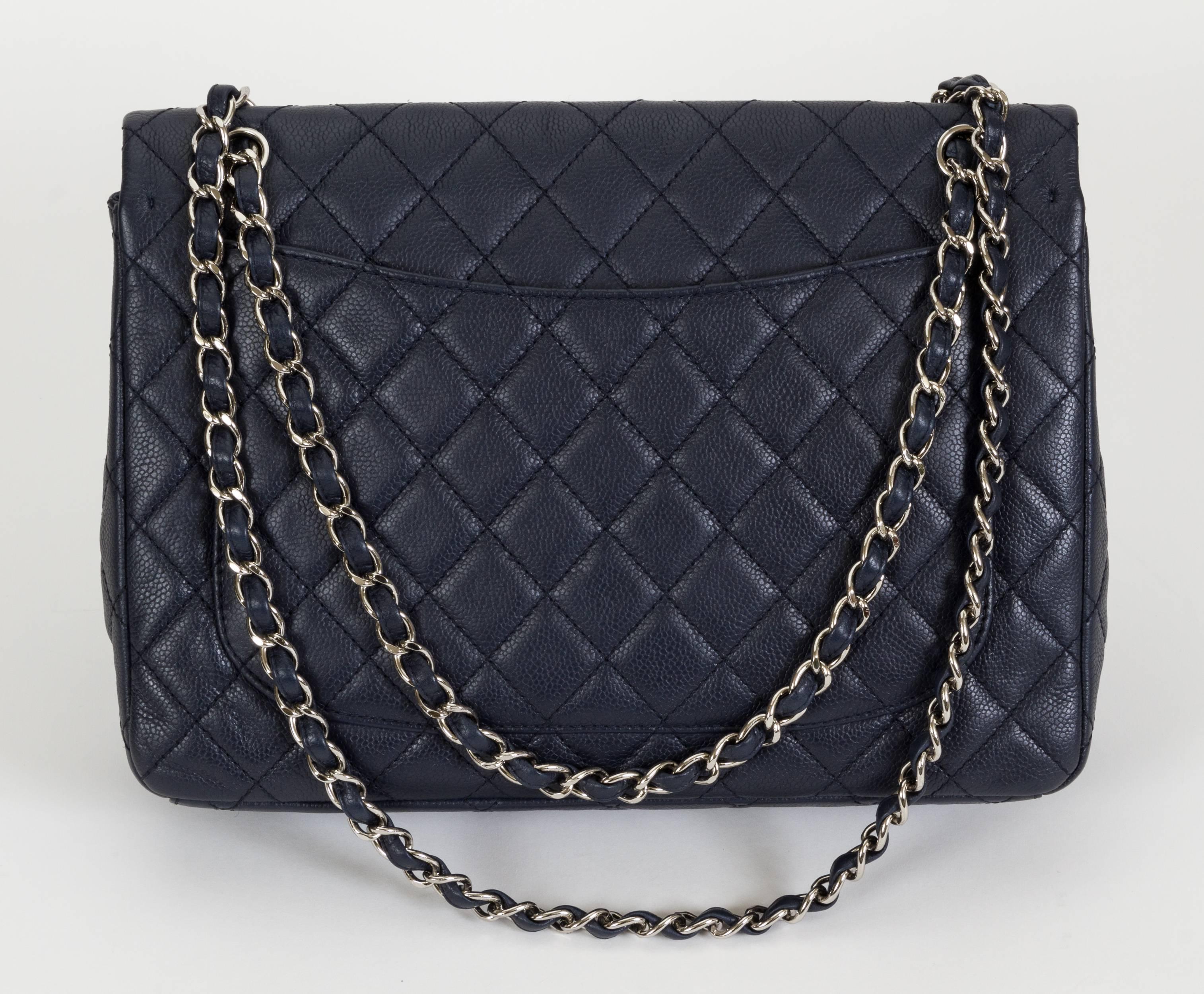 Black Chanel Navy Caviar Classic Flap Bag