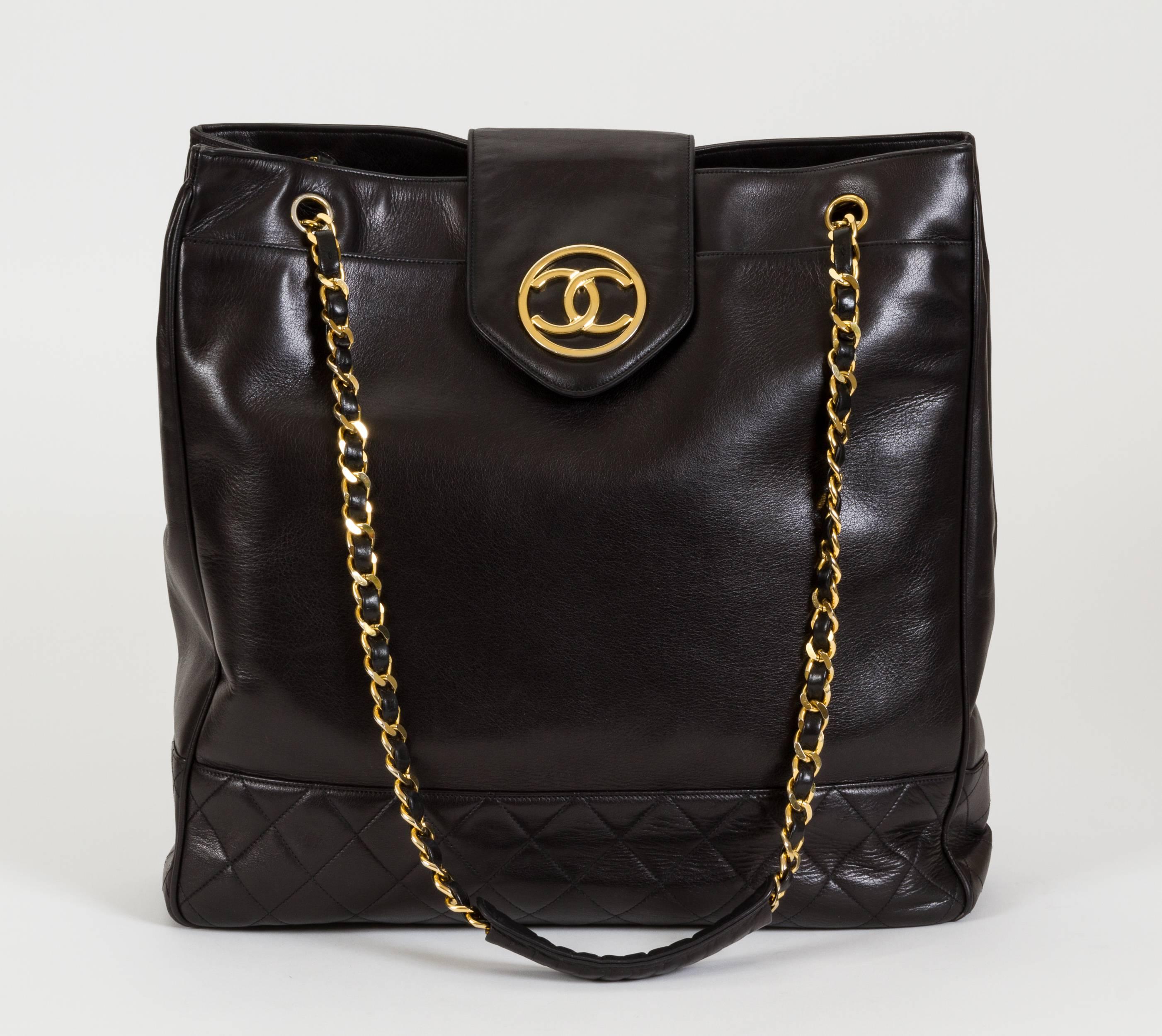 Women's Chanel 1990's Black Lambskin Oversize Day Bag