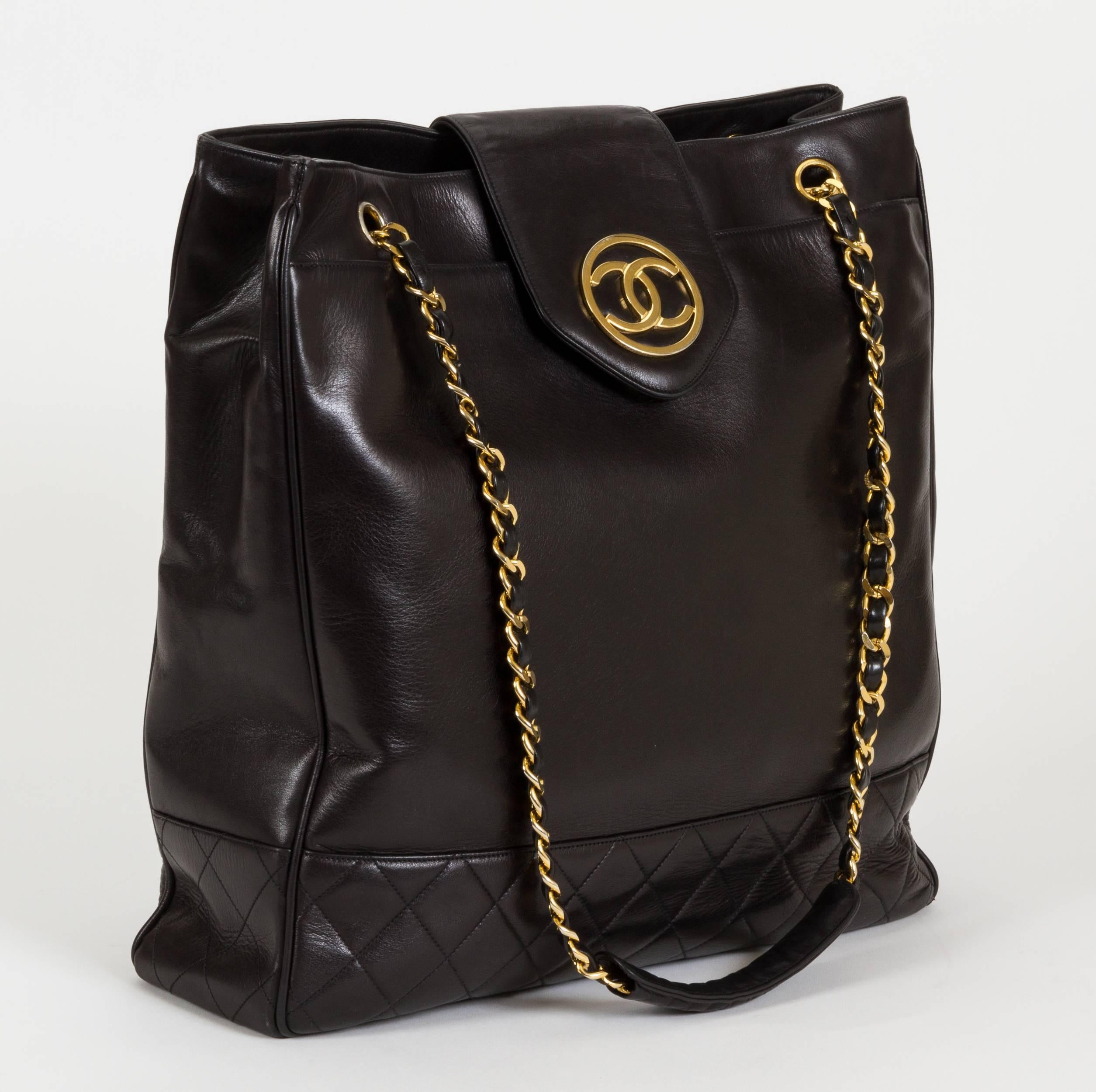 Chanel 1990's Black Lambskin Oversize Day Bag 1