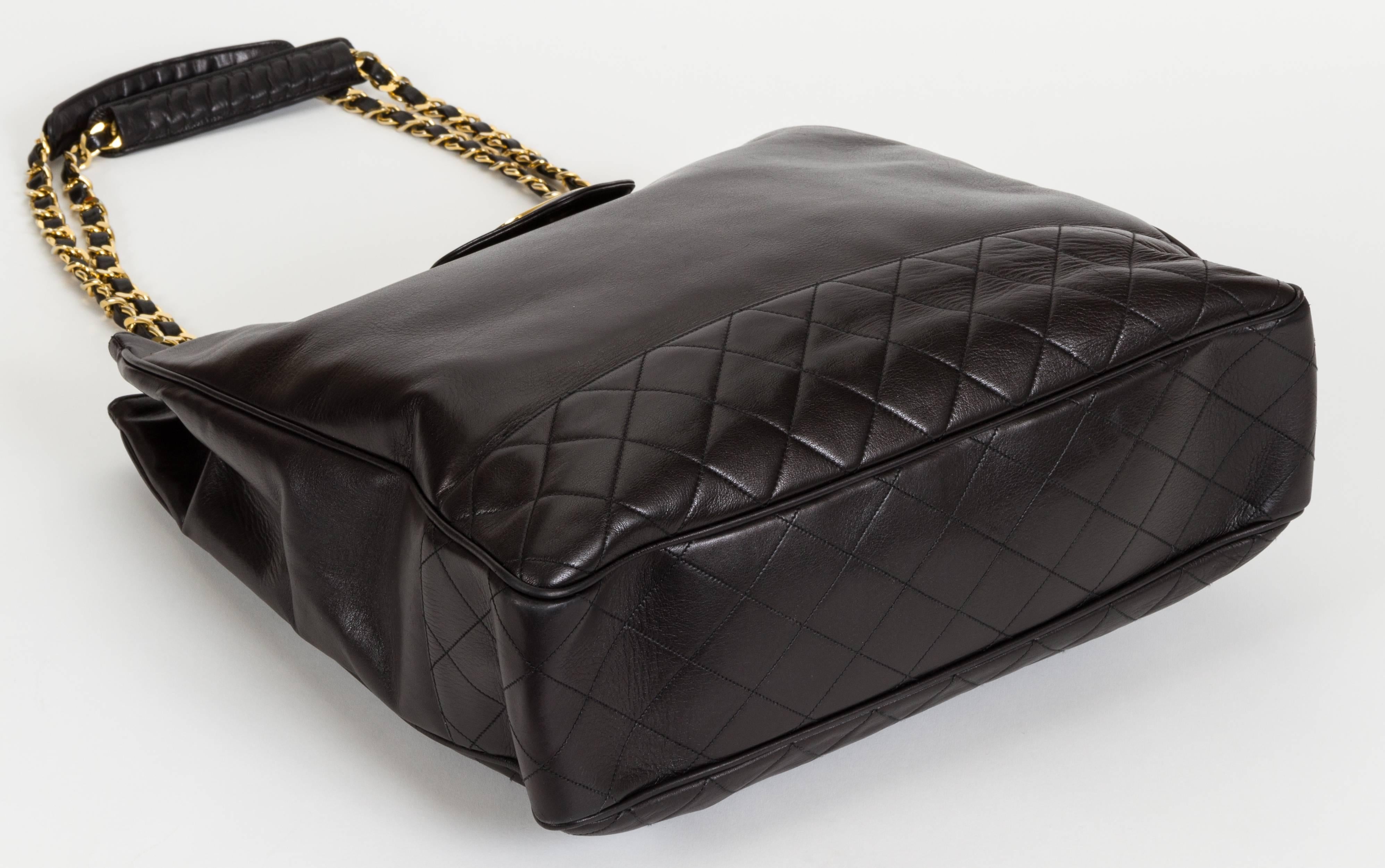 Chanel 1990's Black Lambskin Oversize Day Bag 2