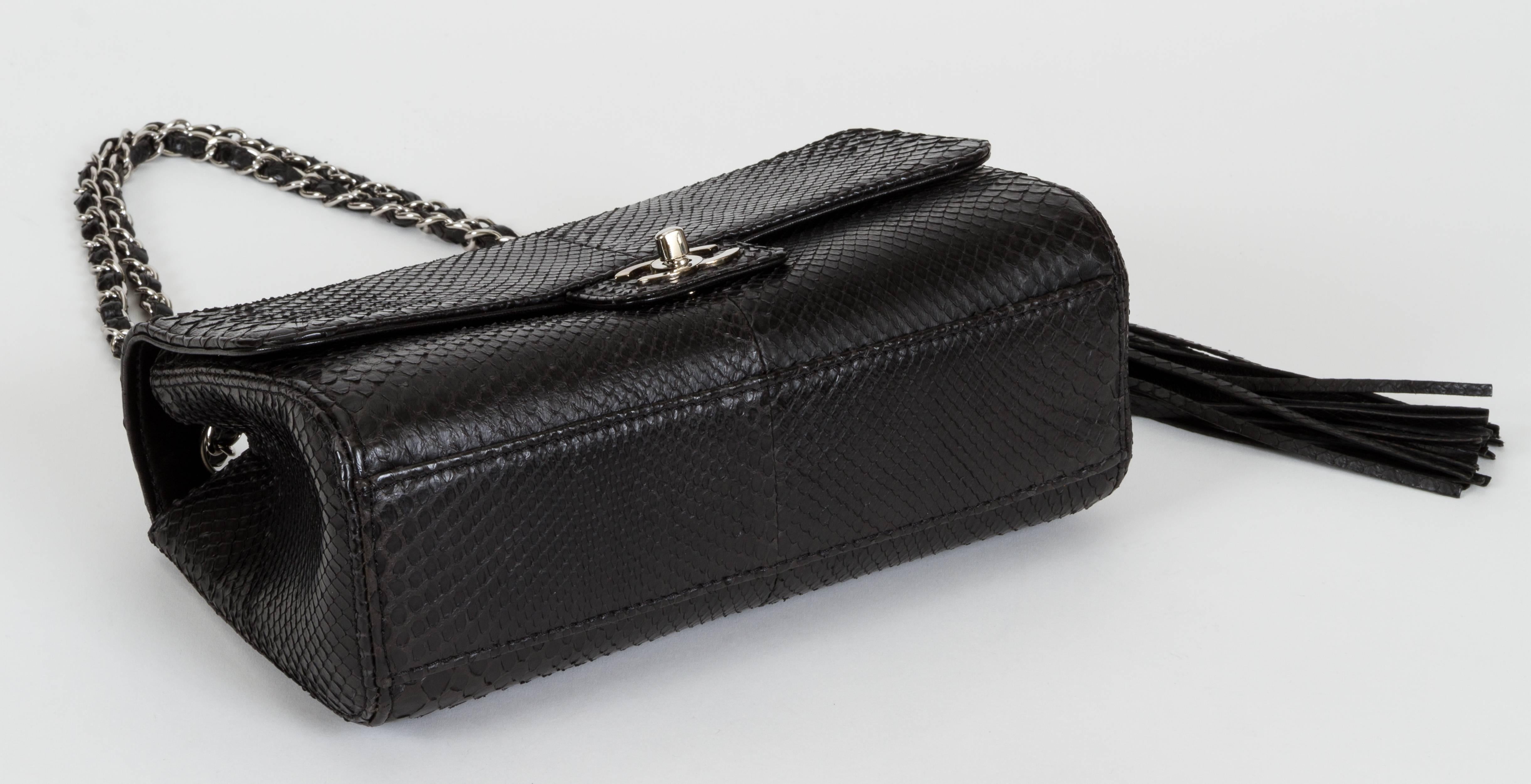 Women's Chanel Black Python Tassel Single Flap Bag