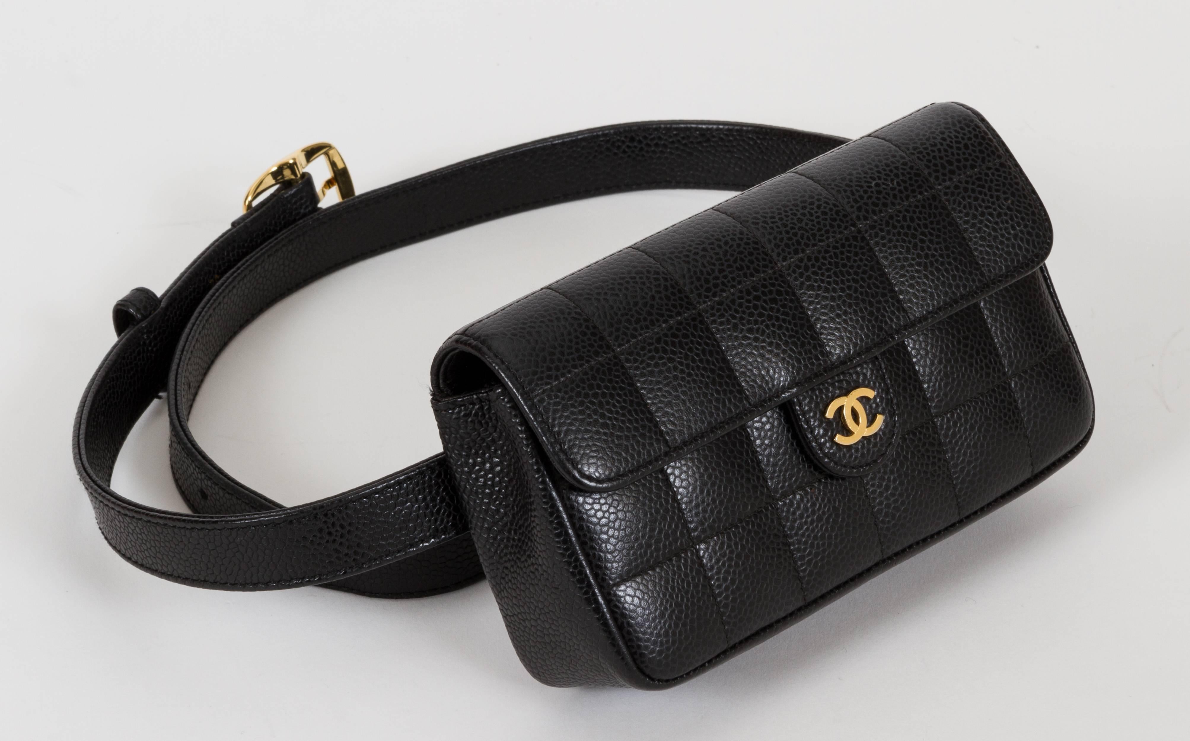 Chanel black quilted fanny pack with detachable belt. Belt length 80cm /32