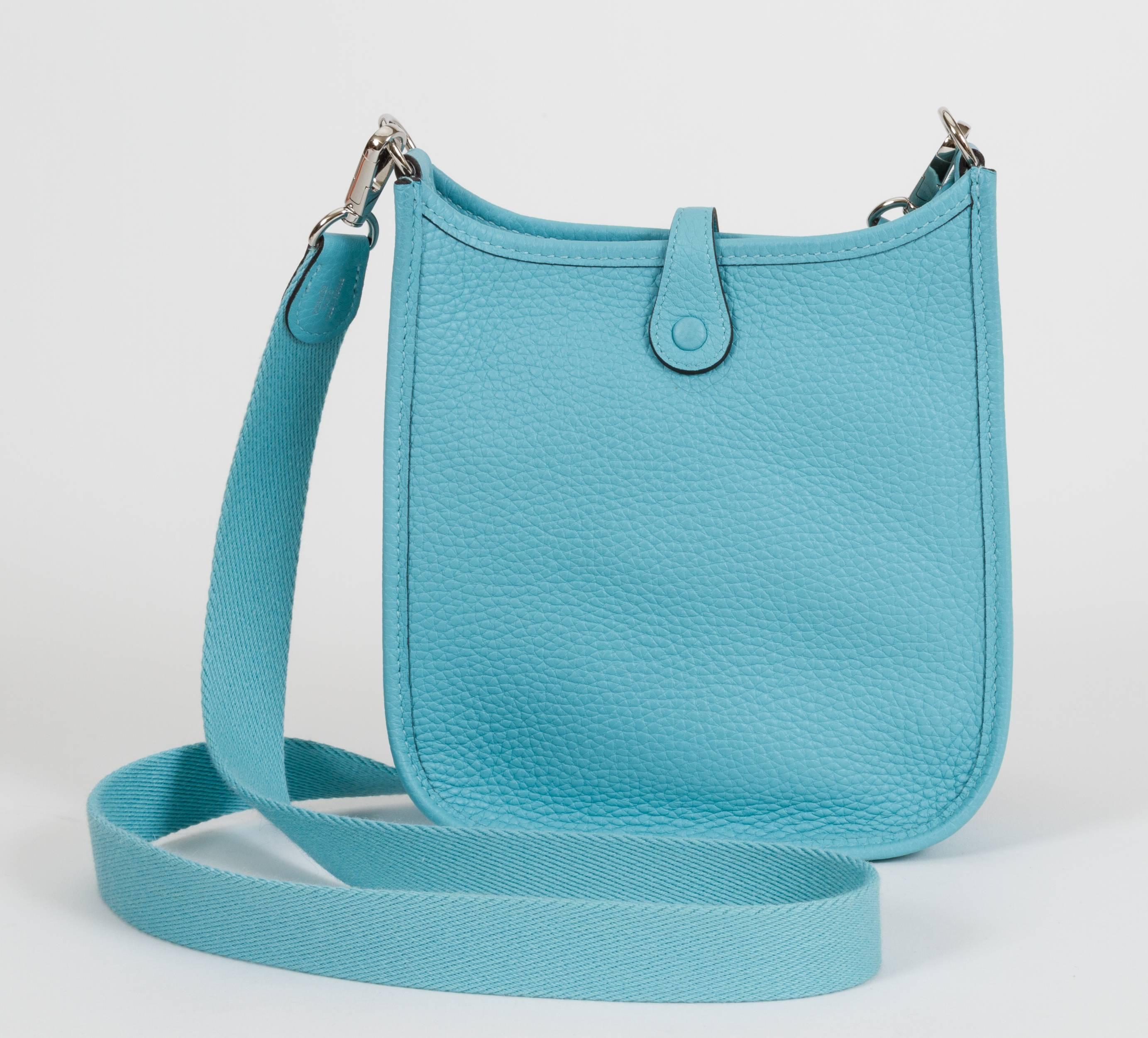 Women's New in Box Hermès Mini Evelyne Blue Atolle Bag