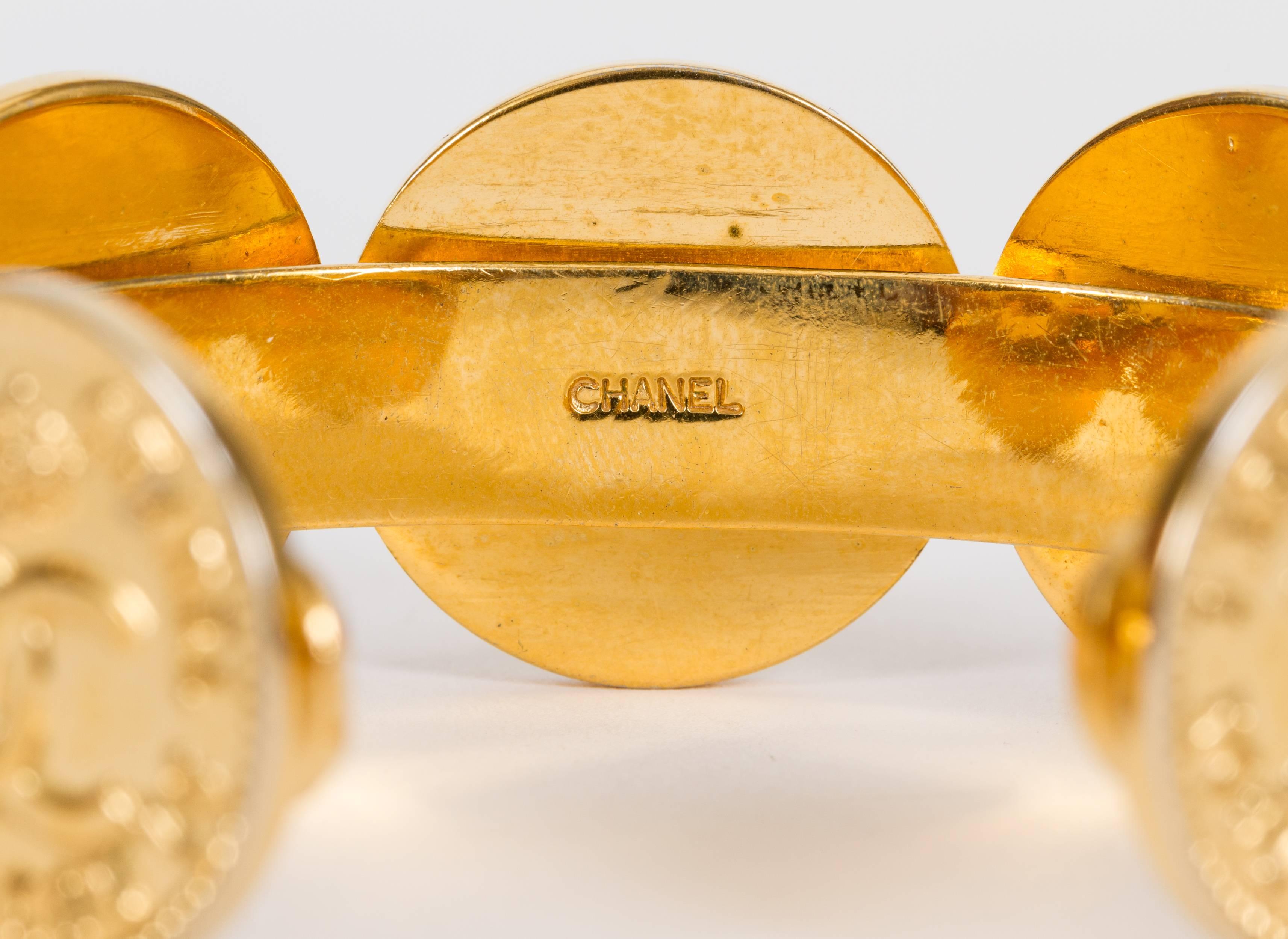 1980s Chanel Gold Coin Logo Cuff Bracelet 1