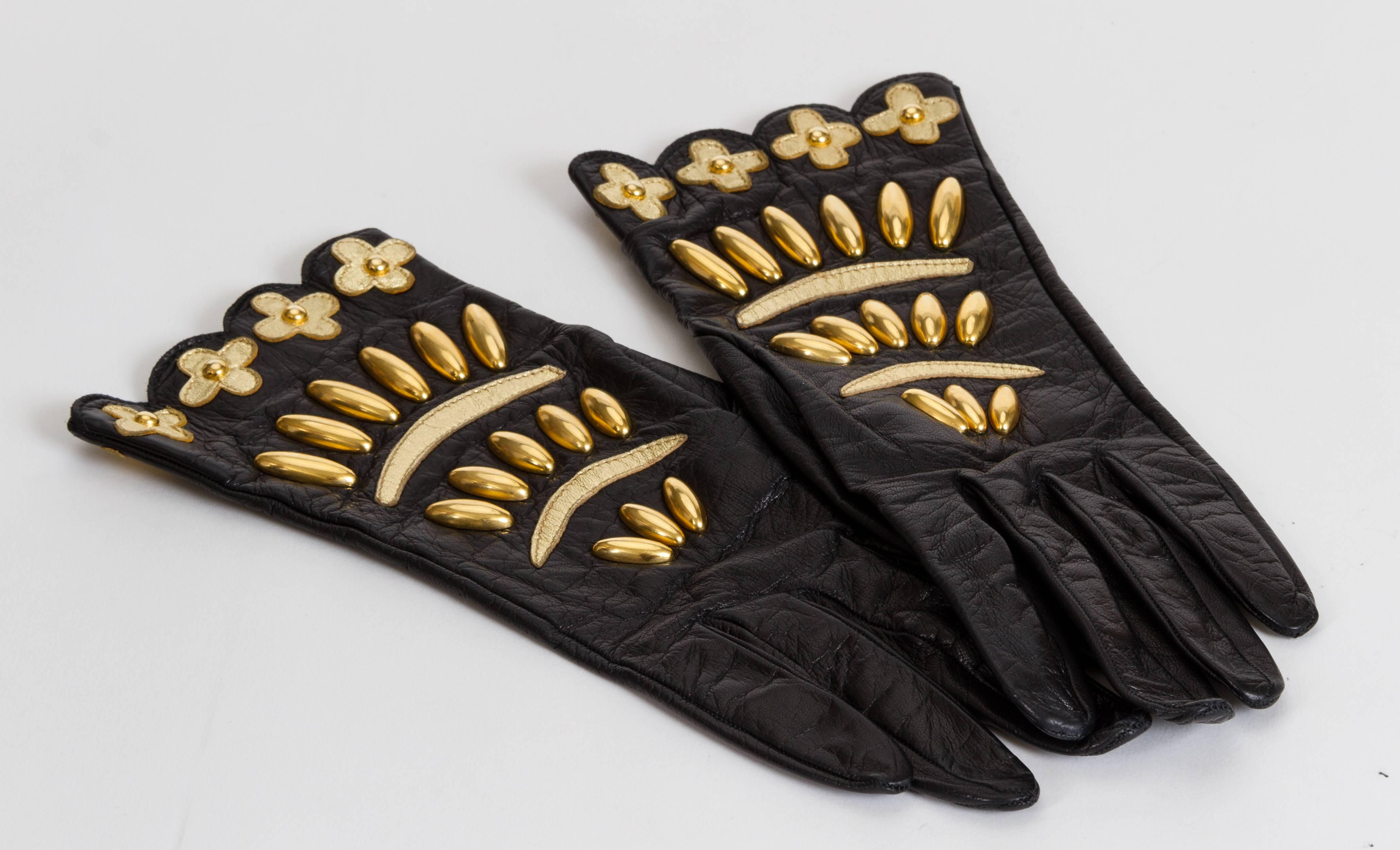 Lacroix Collectible Beaded Black Leather Gloves In Good Condition In West Hollywood, CA