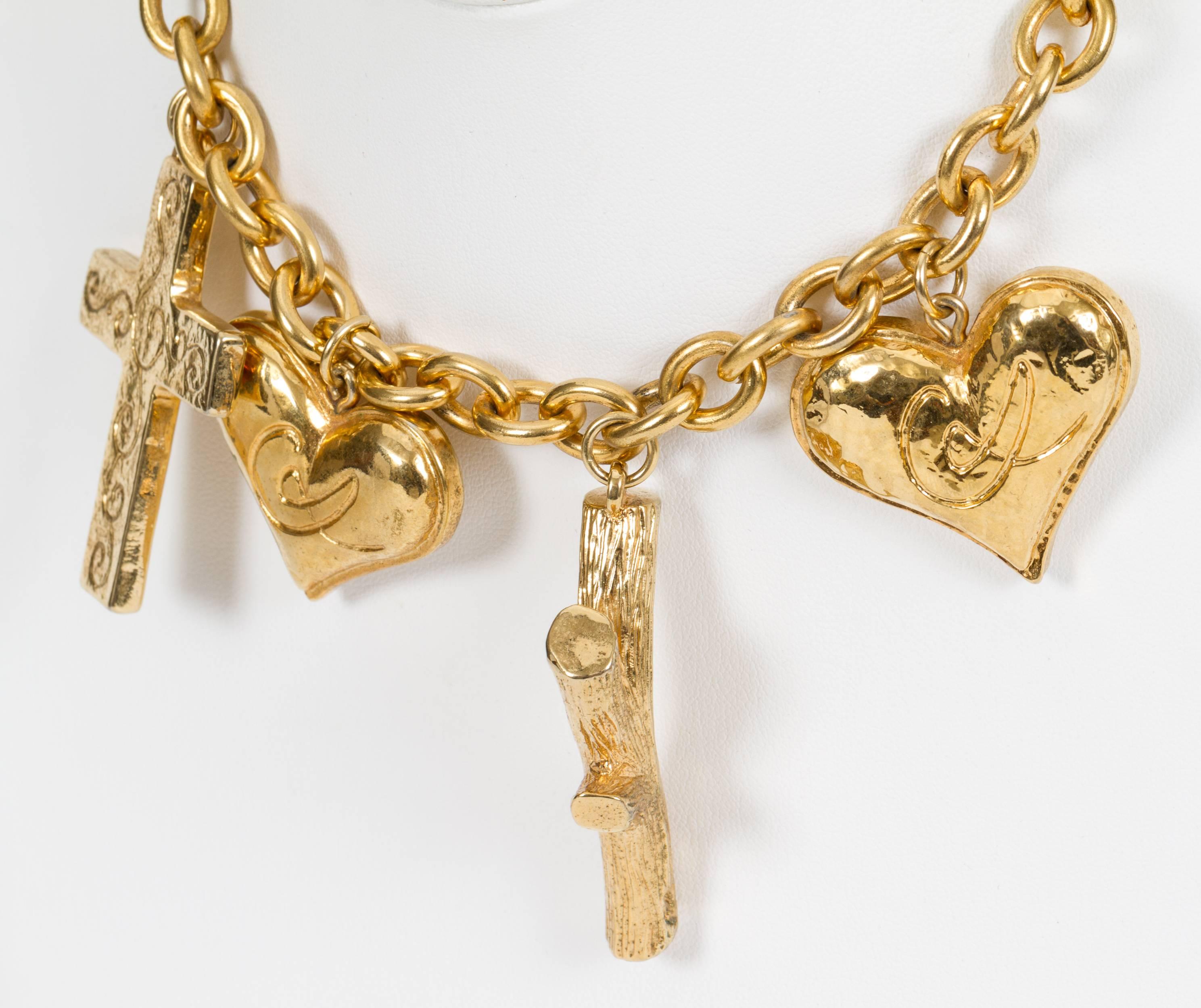 Lacroix Charm Gold Necklace In Good Condition In West Hollywood, CA