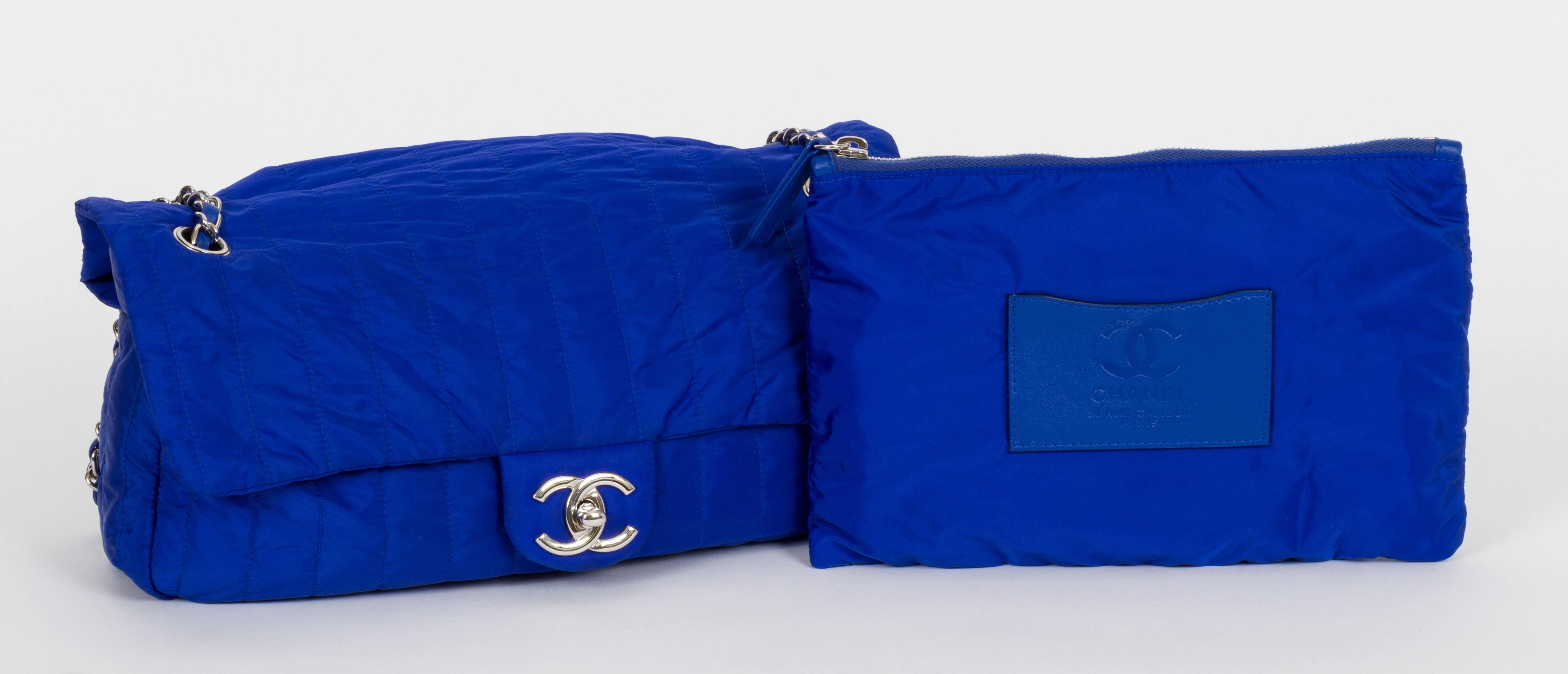 Women's Chanel Electric Blue Nylon Jumbo Flap Bag
