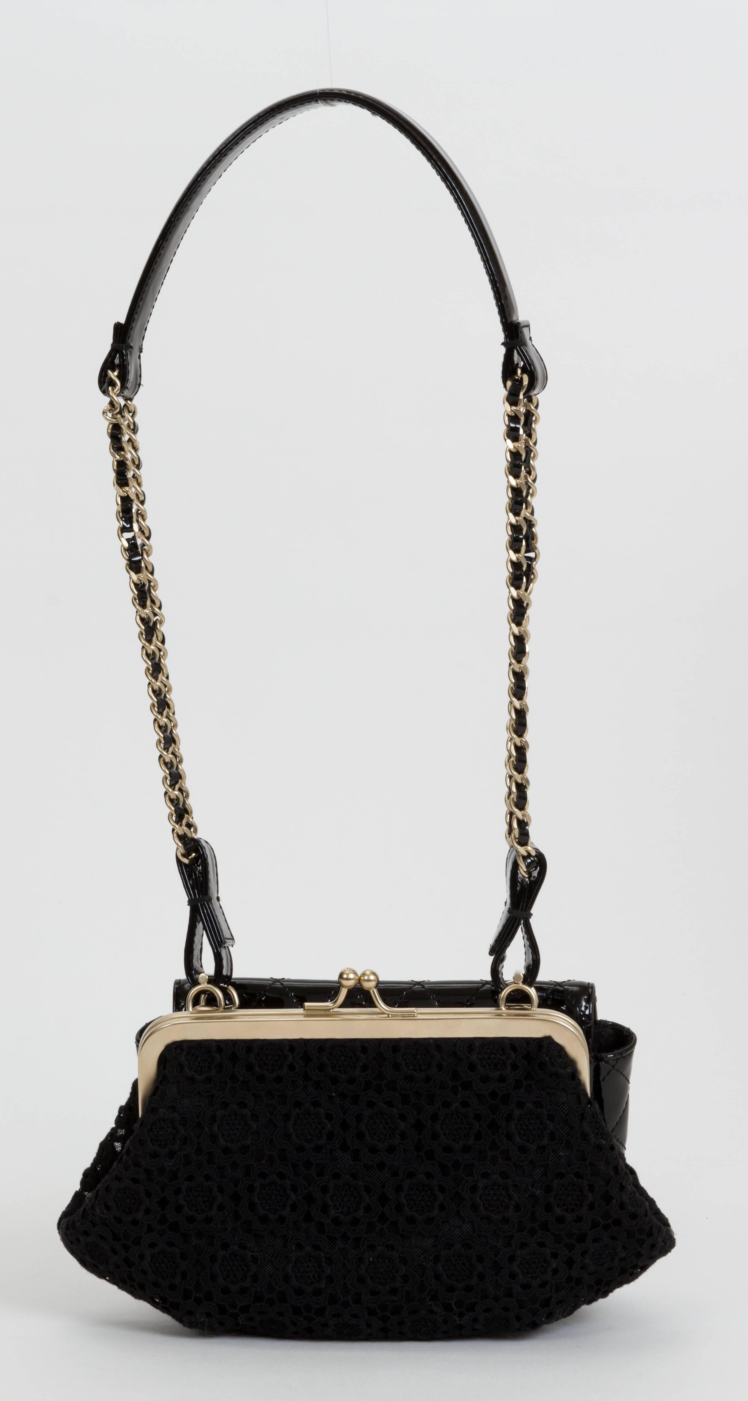 Chanel Black Lace and Patent Double Bag at 1stDibs | chanel double bag ...