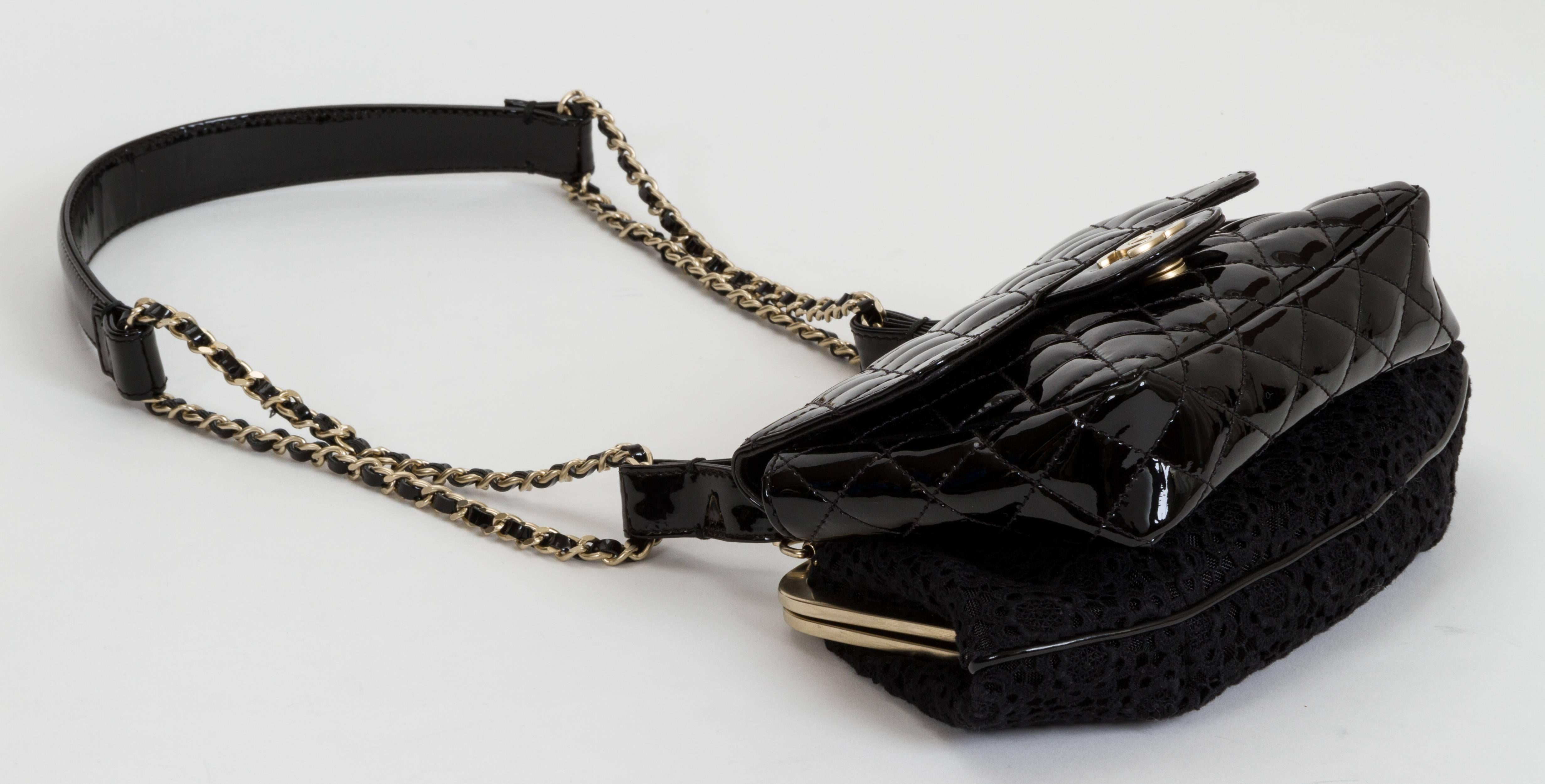 Women's Chanel Black Lace & Patent Double Bag
