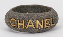 Chanel Rare Grey Stone Signature Cuff Bracelet