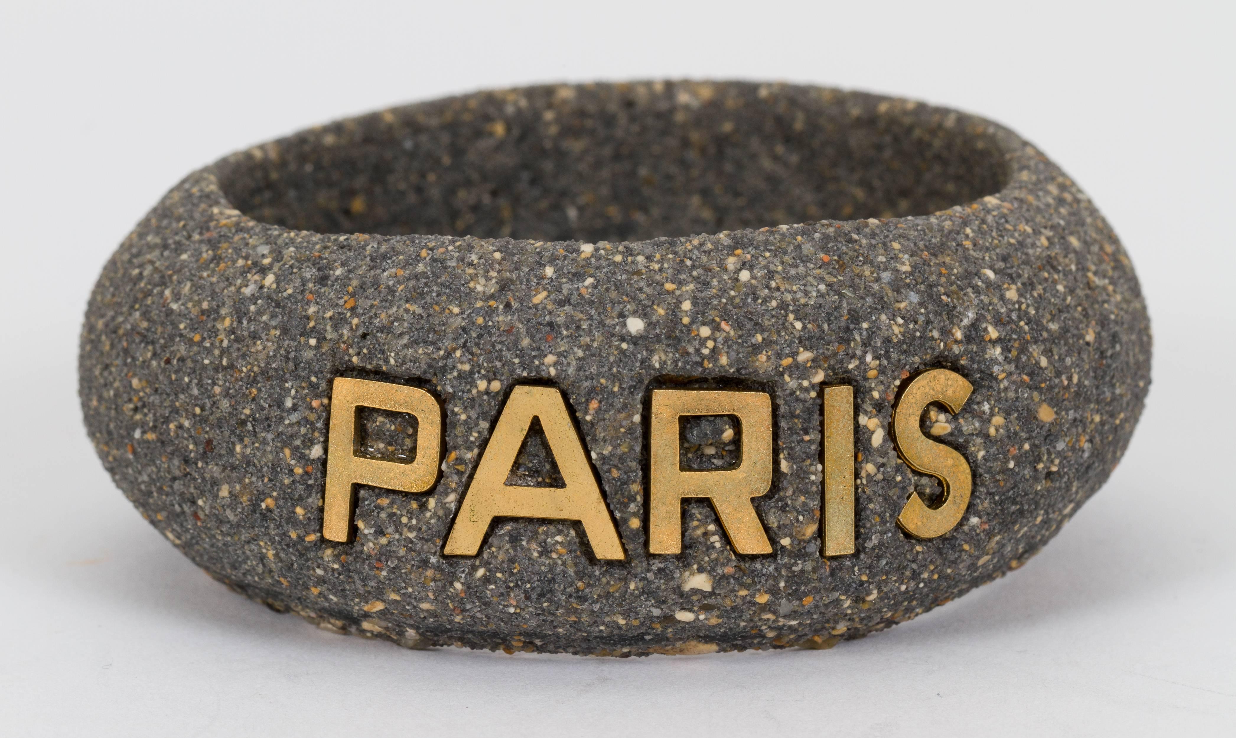 Chanel Rare Grey Stone Signature Cuff Bracelet In Good Condition In West Hollywood, CA