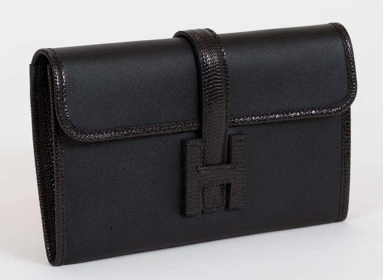 Hermès Black Lizard & Swift Jige Clutch Bag
