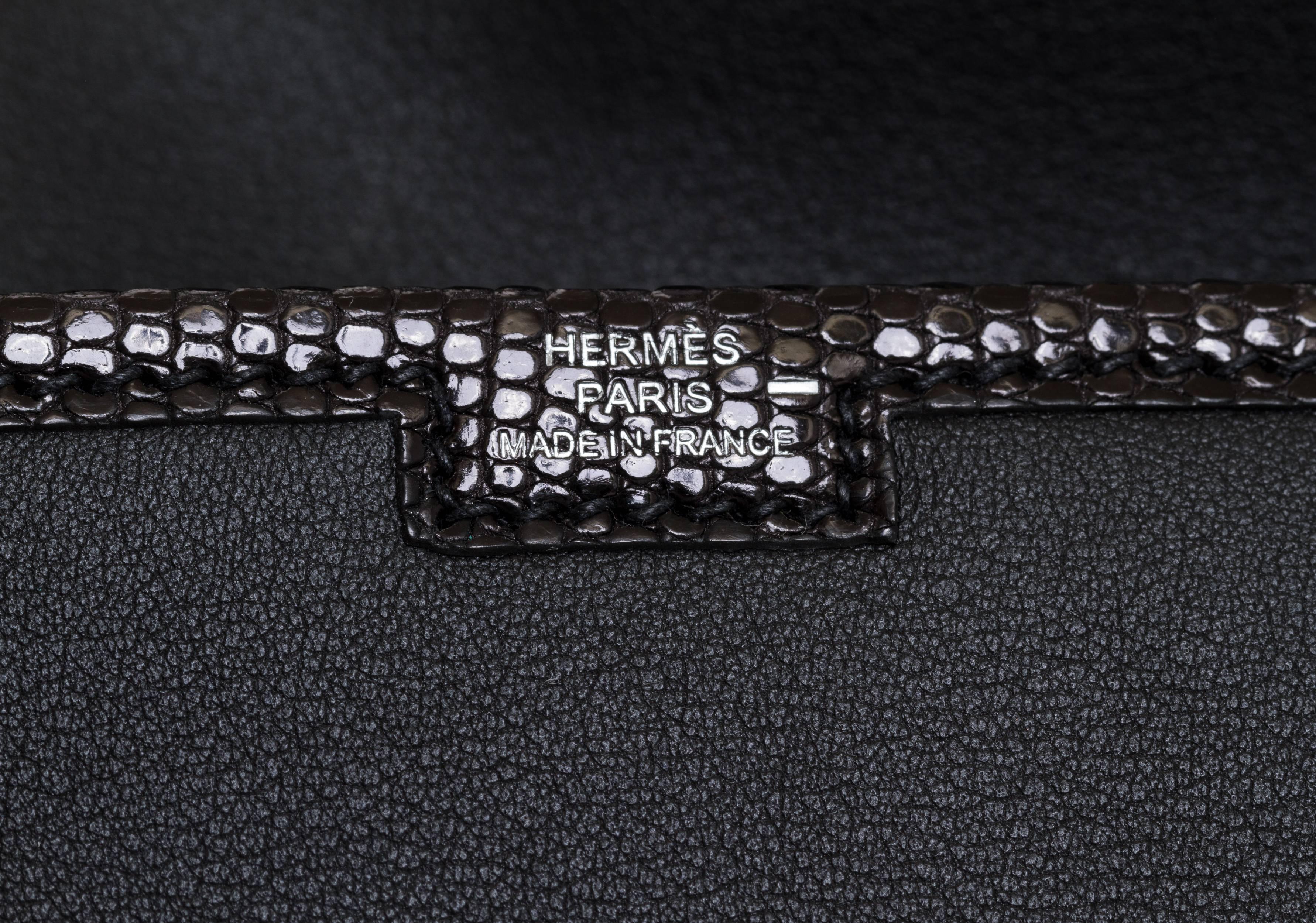 Hermès Black Lizard & Swift Jige Clutch Bag In Excellent Condition In West Hollywood, CA